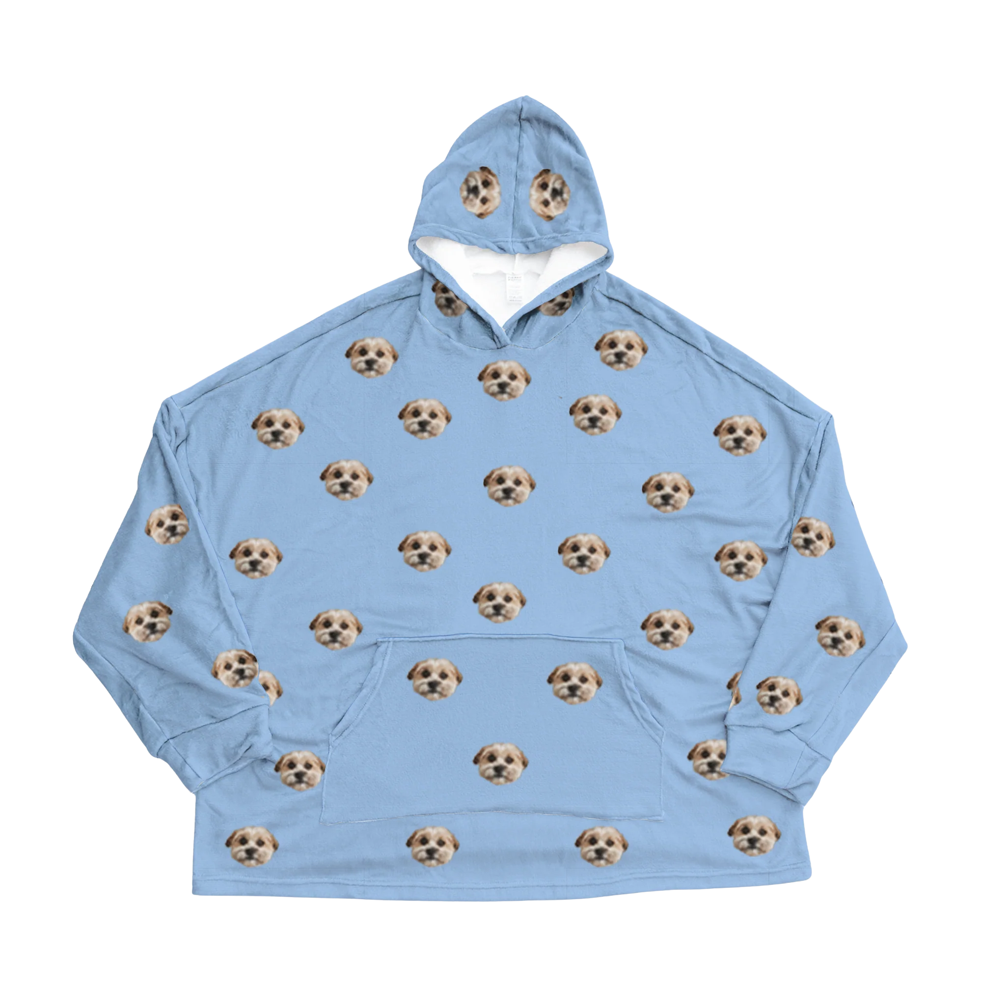 Kids Custom Pet Face Fleece Blanket Hoodie - Sky Blue - Image 4