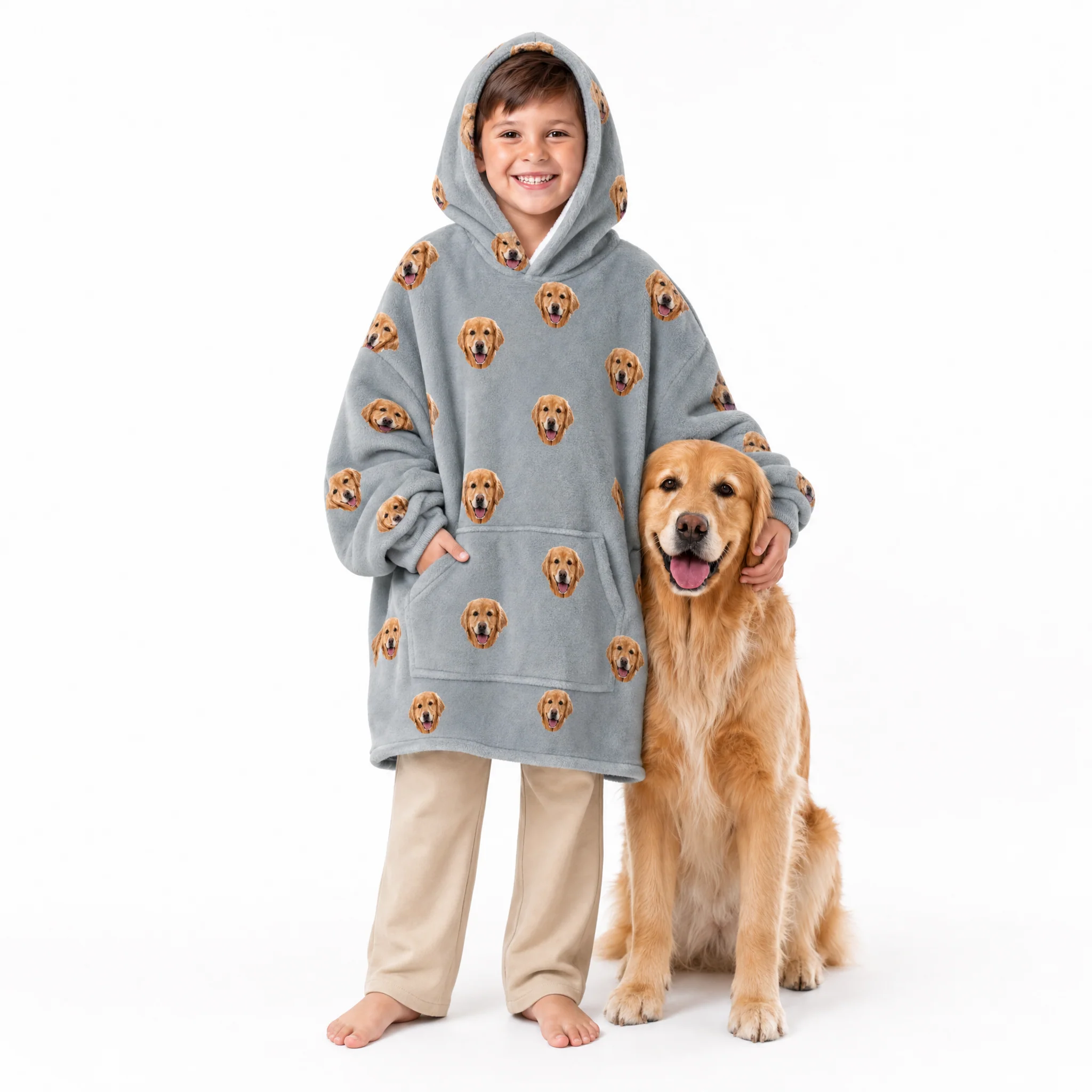 Kids Custom Pet Face Fleece Blanket Hoodie - Image 9
