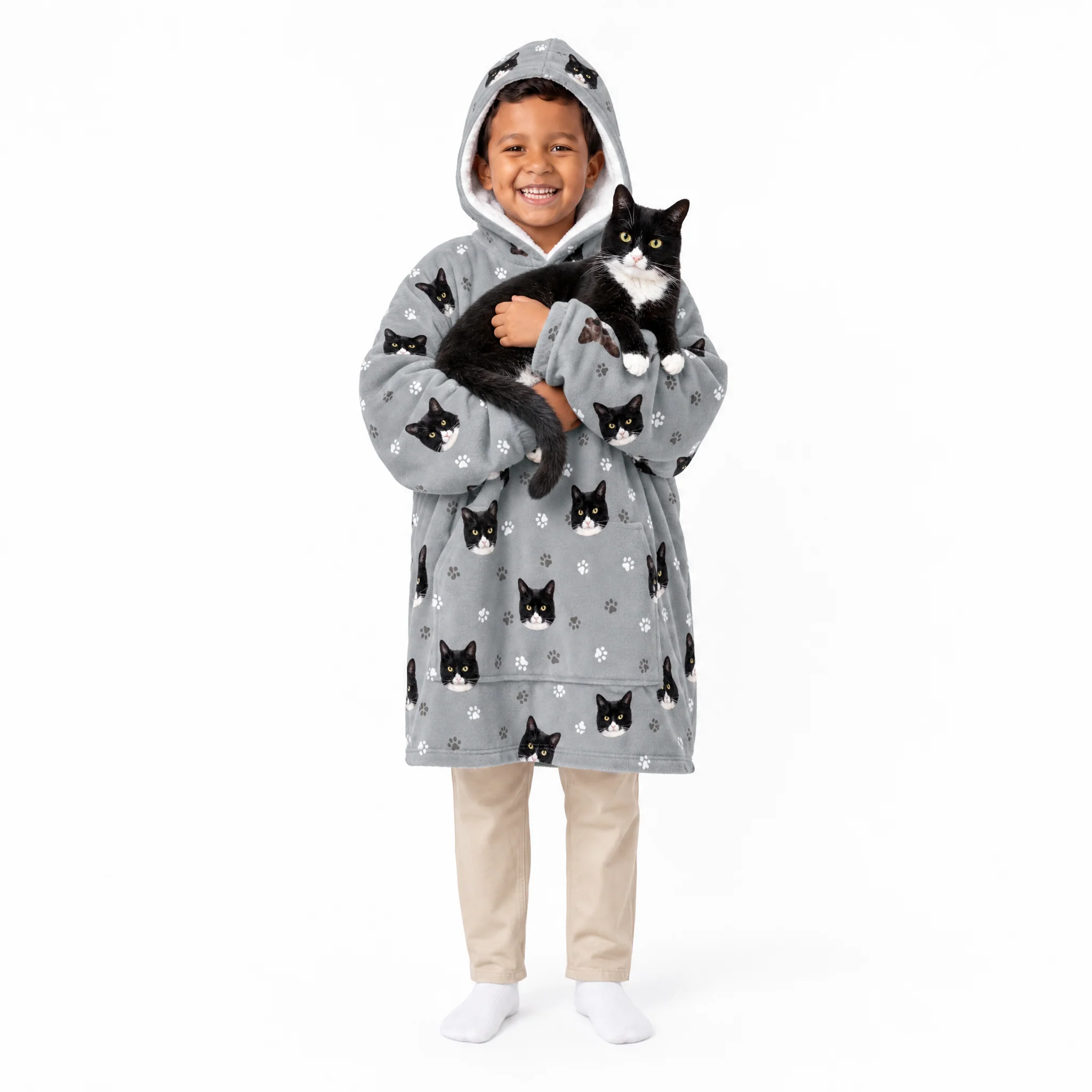 Kids Custom Pet Face Fleece Blanket Hoodie - Image 8