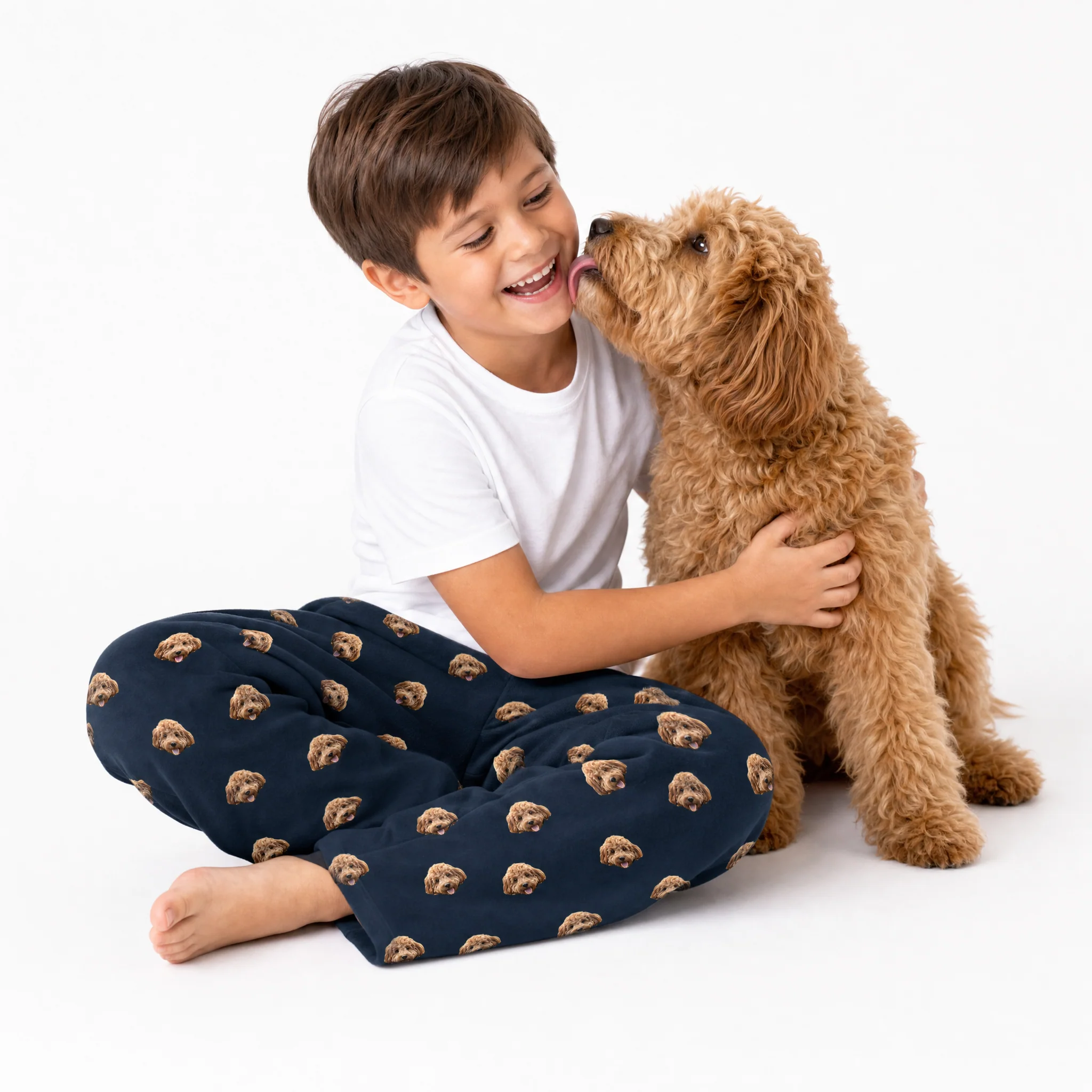 Kids Custom Pet Face Fleece Pajama Pants - Black - Image 3