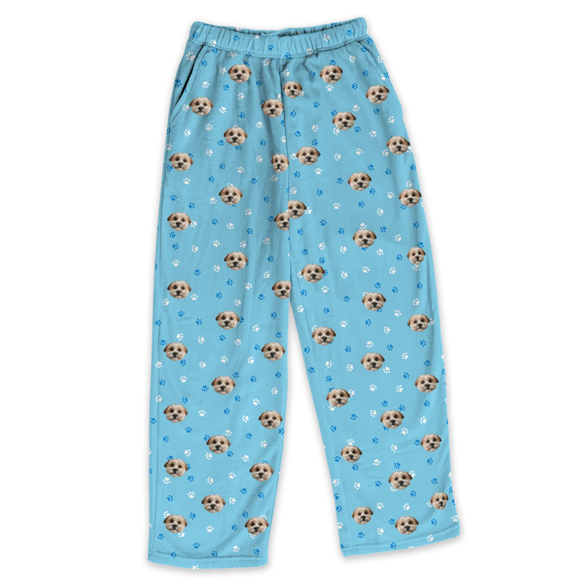 Adult Custom Pet Face Fleece Pajama Pants - Light Blue Paws - Image 4