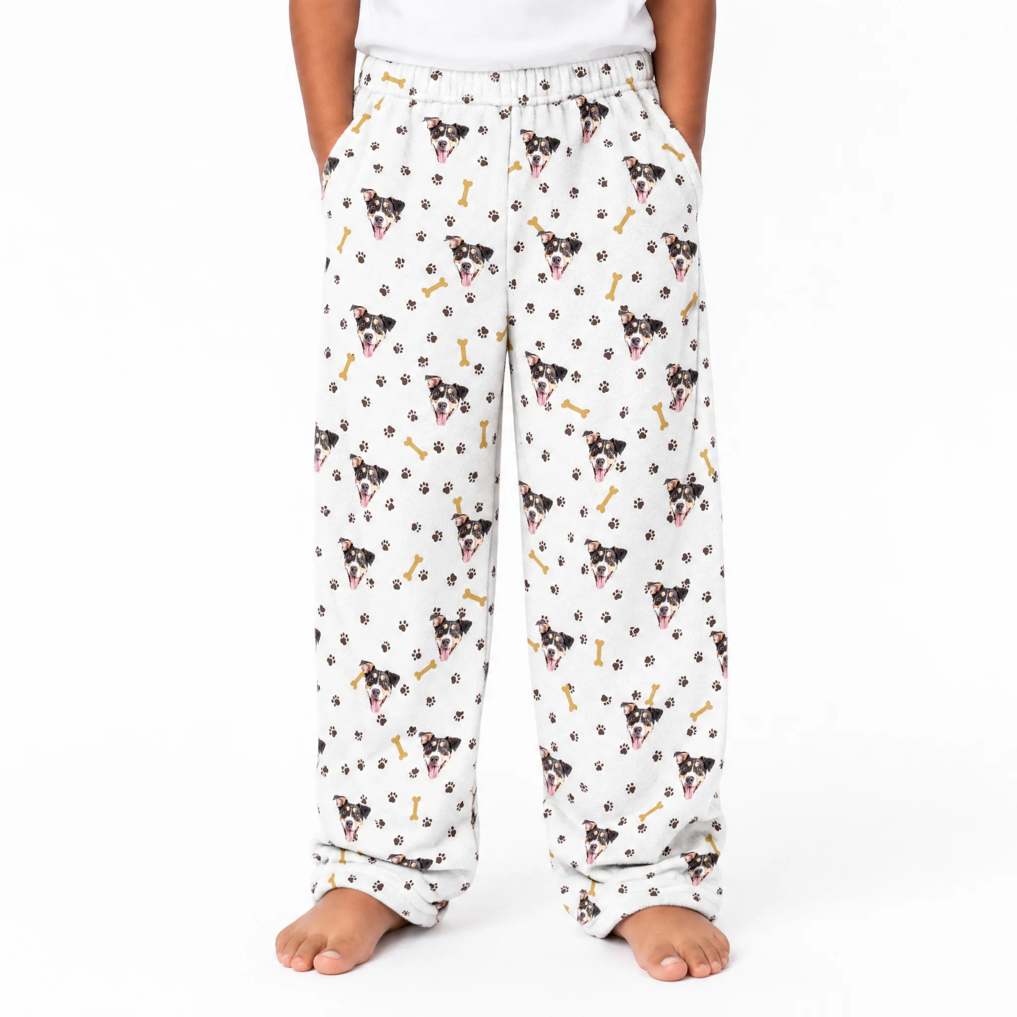 Kids Custom Pet Face Fleece Pajama Pants - Paws and Bones - Image 2
