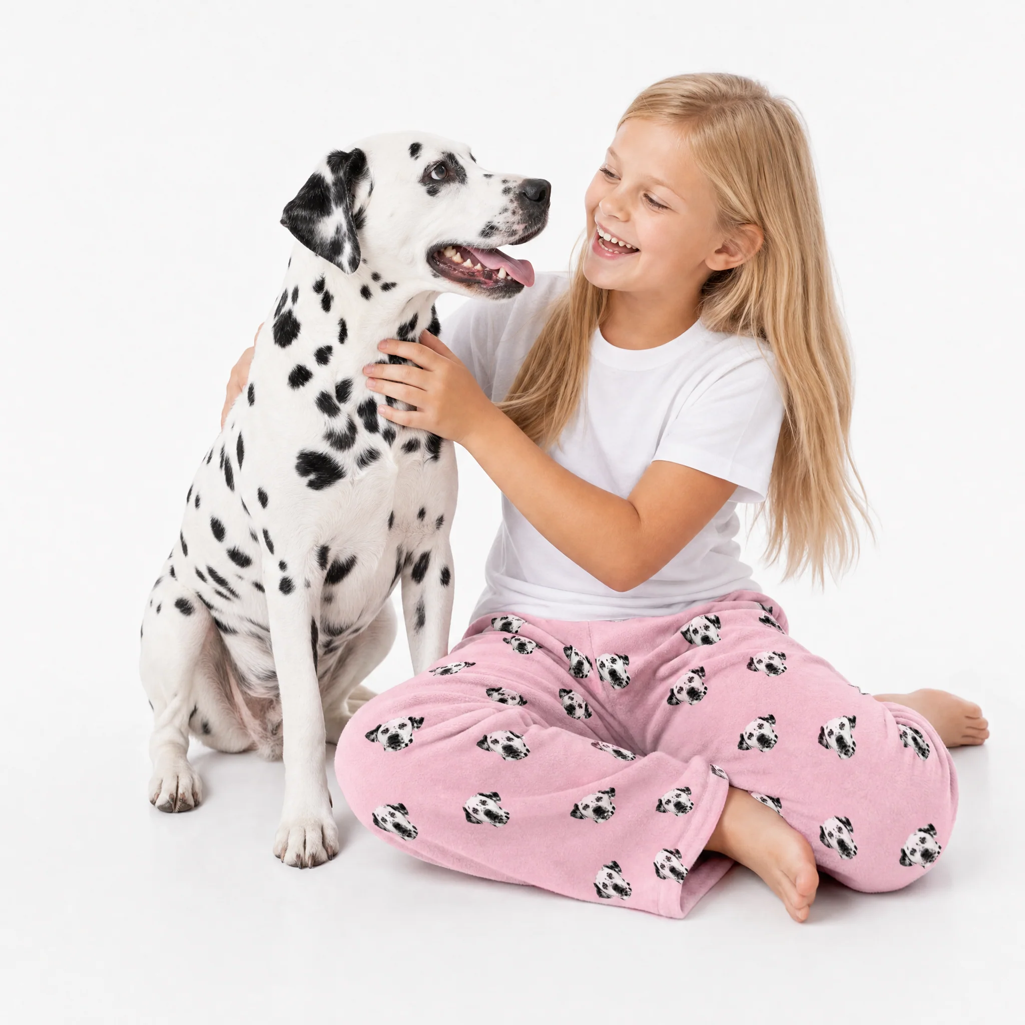 Kids Custom Pet Face Fleece Pajama Pants - Pink Dream - Image 3