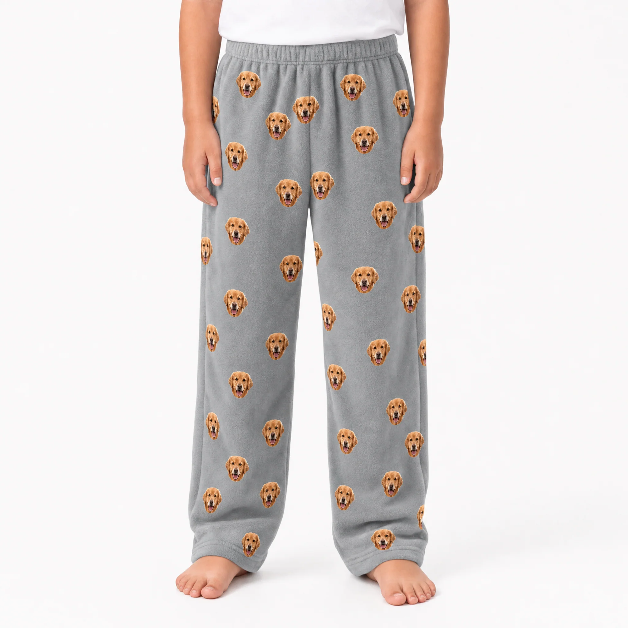 Kids Custom Pet Face Fleece Pajama Pants - Slate Gray - Image 2