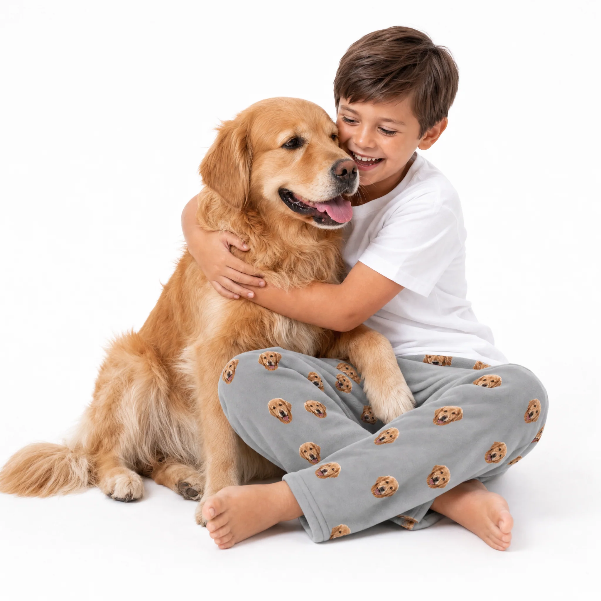 Kids Custom Pet Face Fleece Pajama Pants - Slate Gray - Image 3