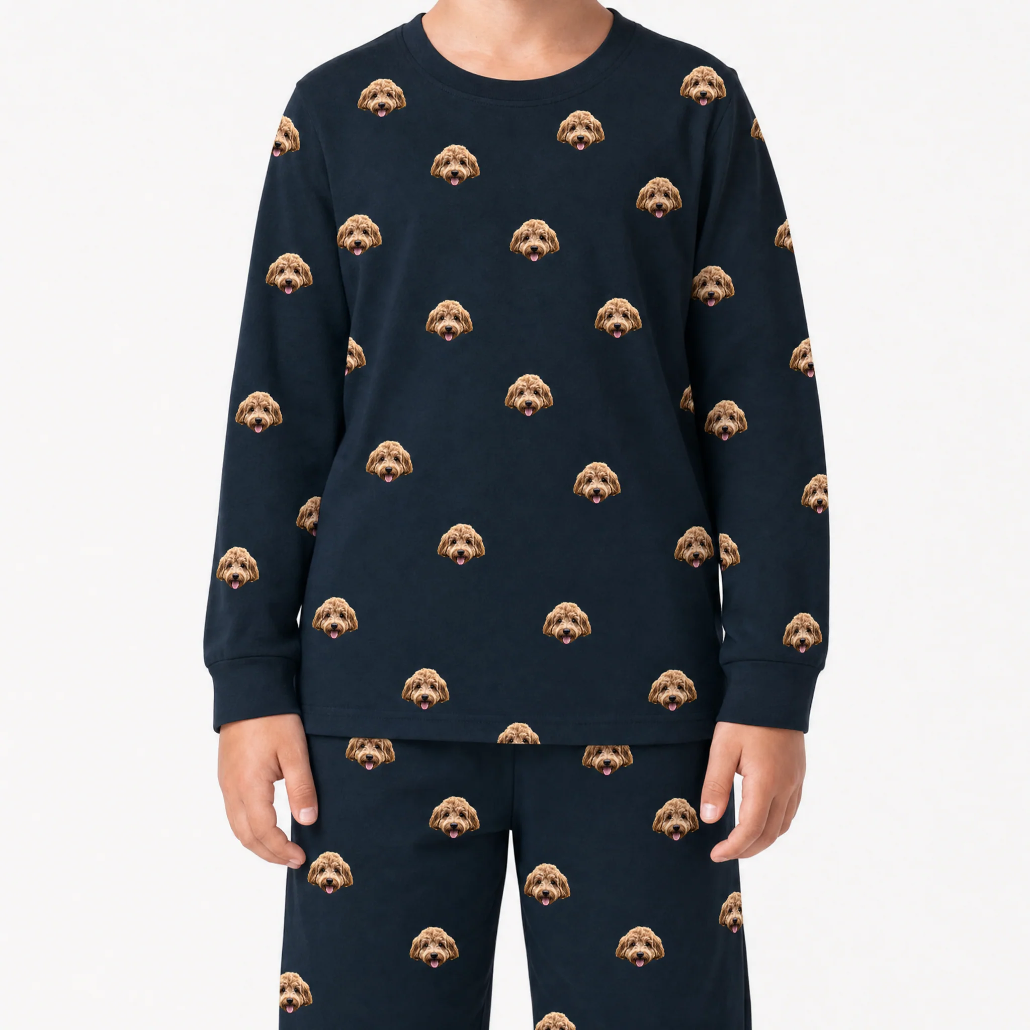 Kids Custom Pet Face Jogger Pajamas - Black - Image 2