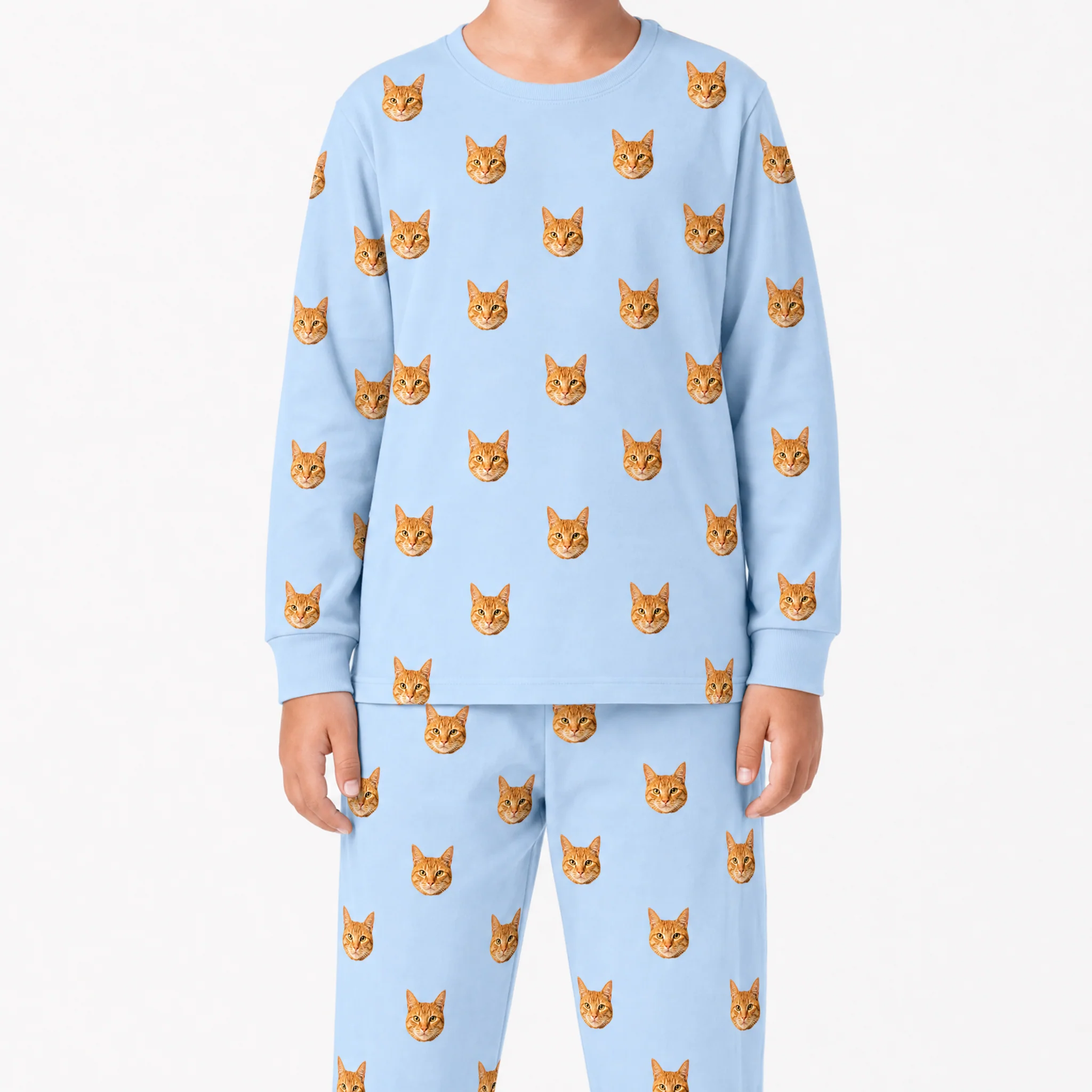 Kids Custom Pet Face Jogger Pajamas - Sky Blue - Image 2