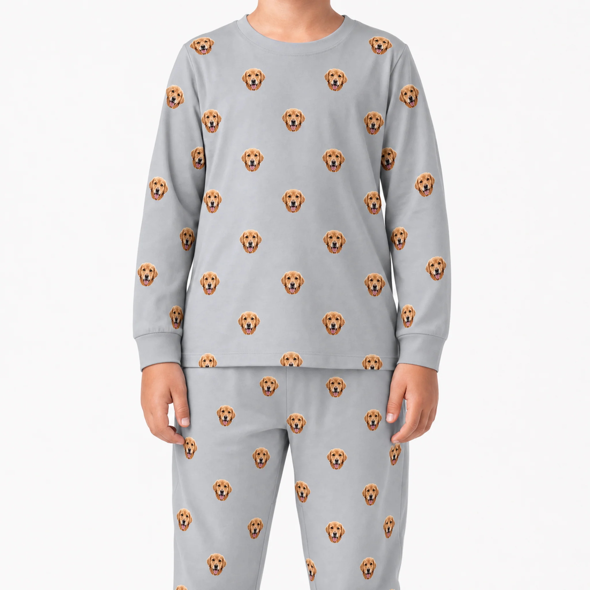 Kids Custom Pet Face Jogger Pajamas - Slate Gray - Image 2