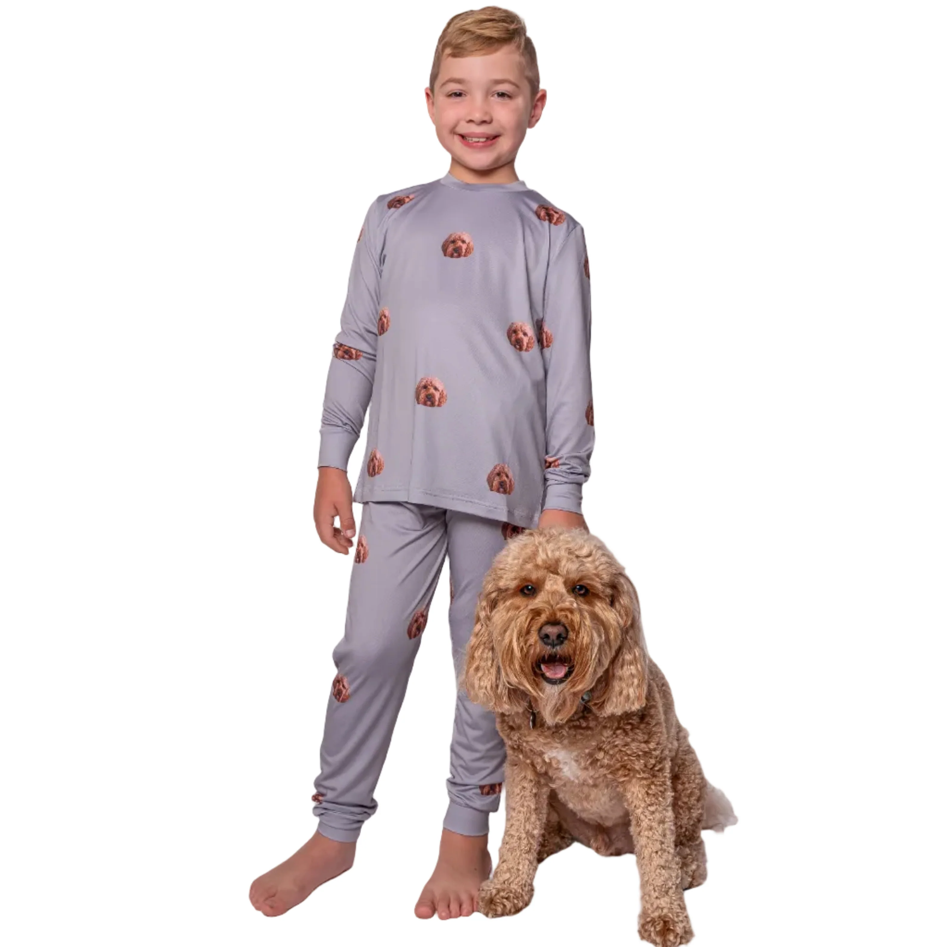 Kids Custom Pet Face Jogger Pajamas - Slate Gray - Image 7