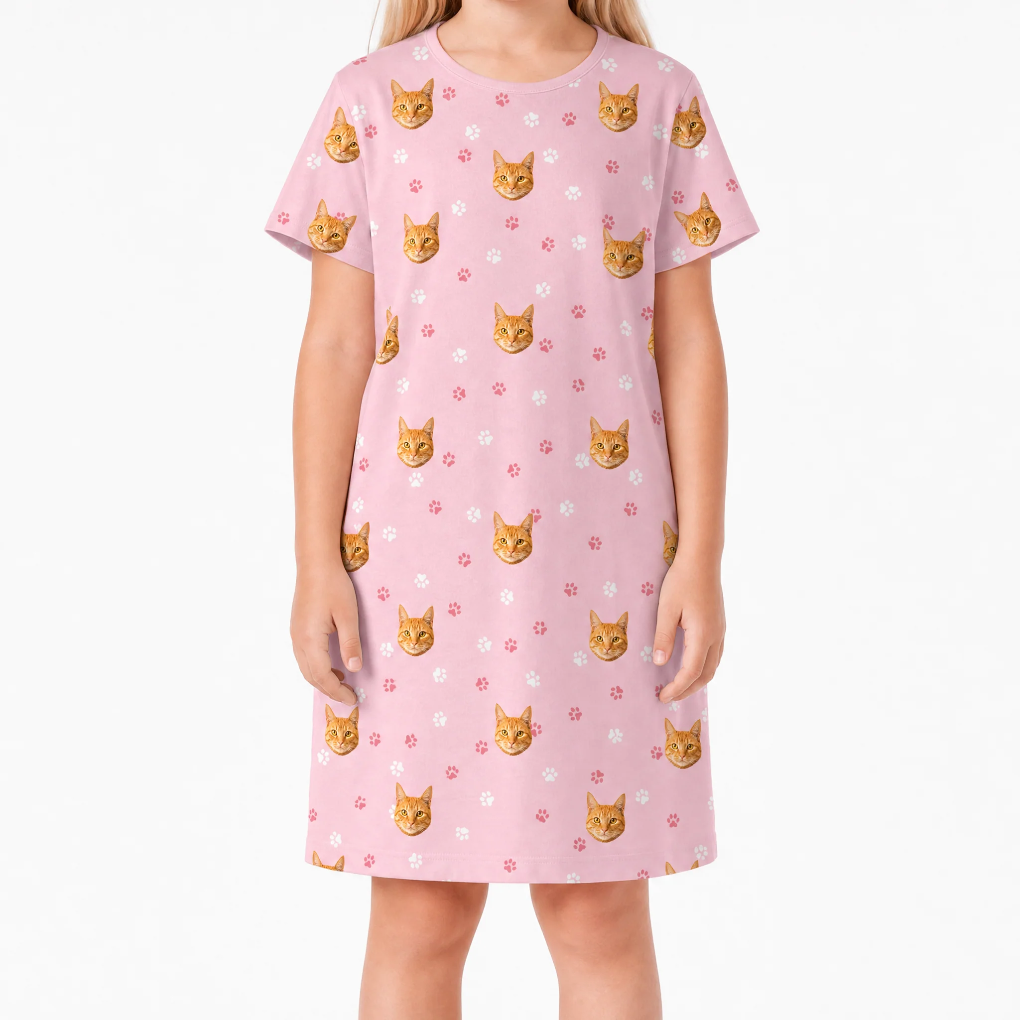 Kids Custom Pet Face Nightgowns - Light Pink Paws - Image 2