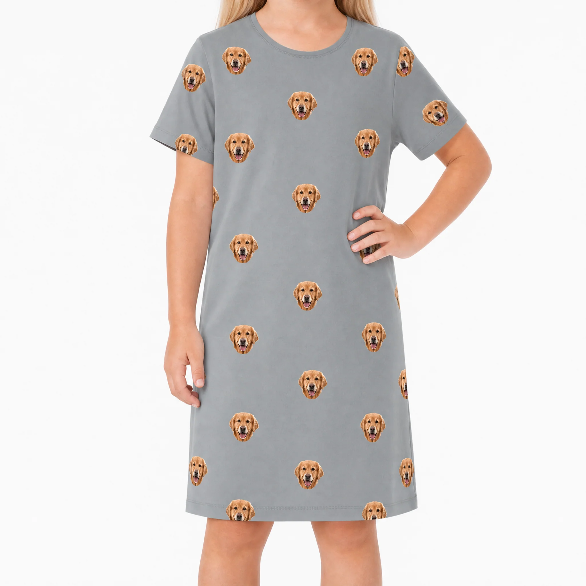 Kids Custom Pet Face Nightgowns - Slate Gray - Image 2
