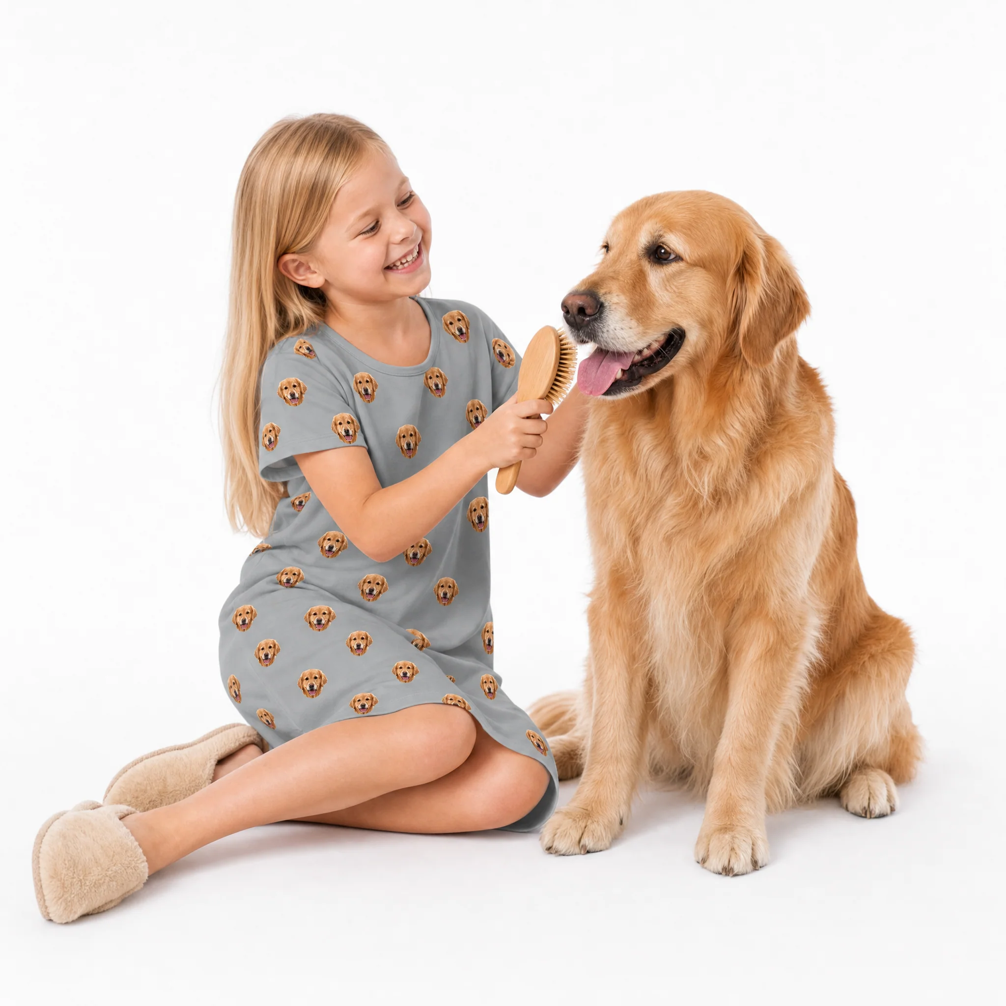 Kids Custom Pet Face Nightgowns - Slate Gray - Image 3