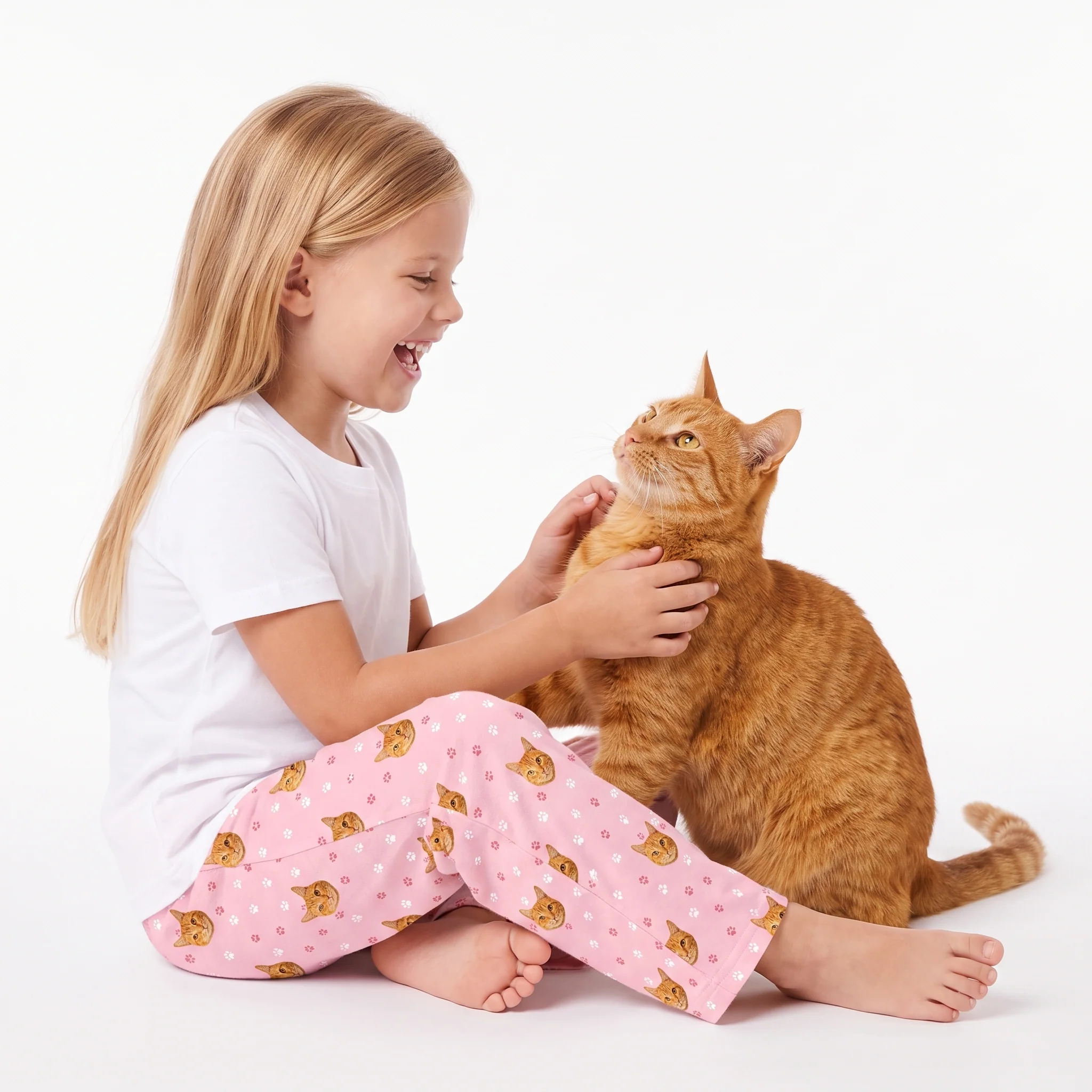 Kids Custom Pet Face Pajama Pants - Light Pink Paws - Image 3