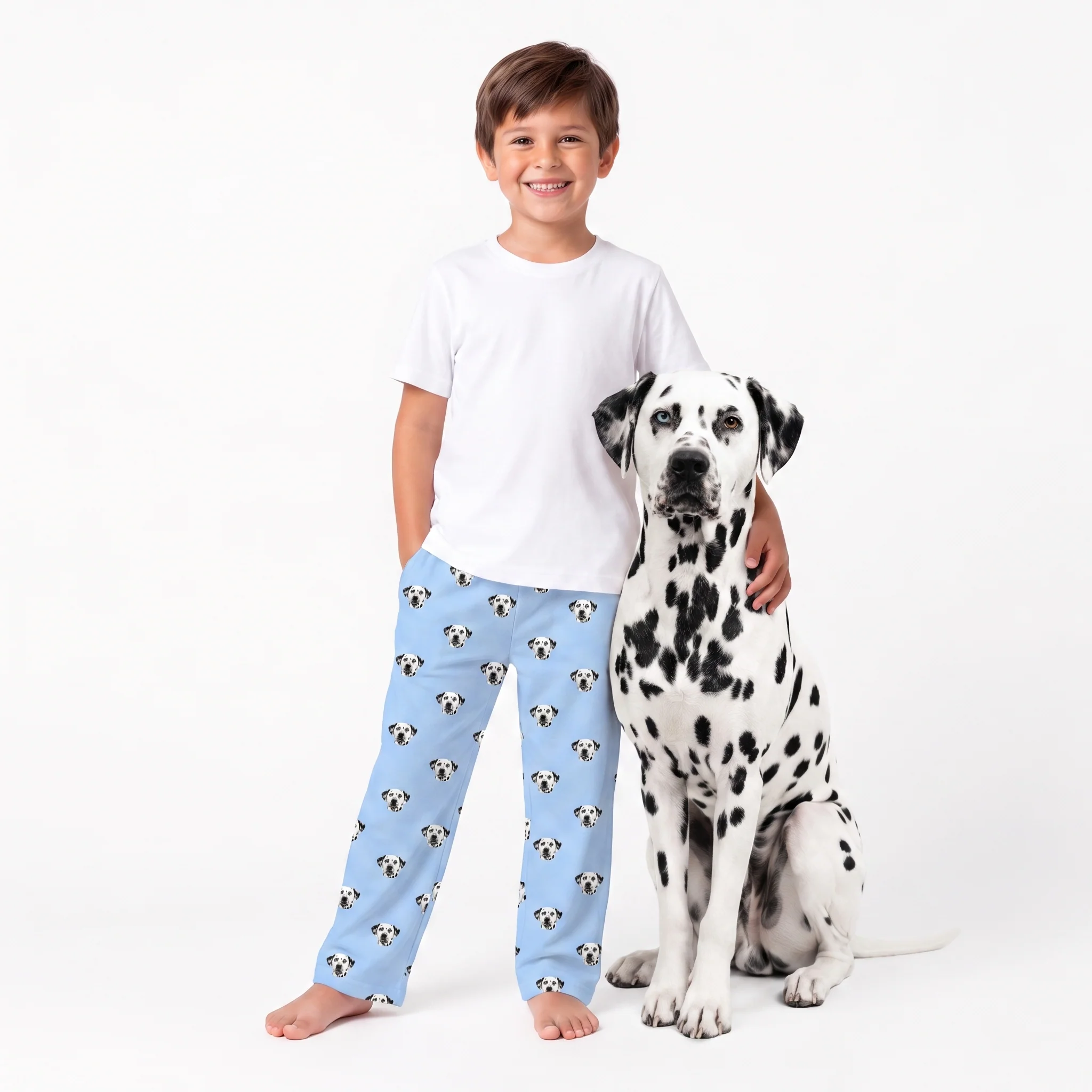 Kids Custom Pet Face Pajama Pants - Sky Blue