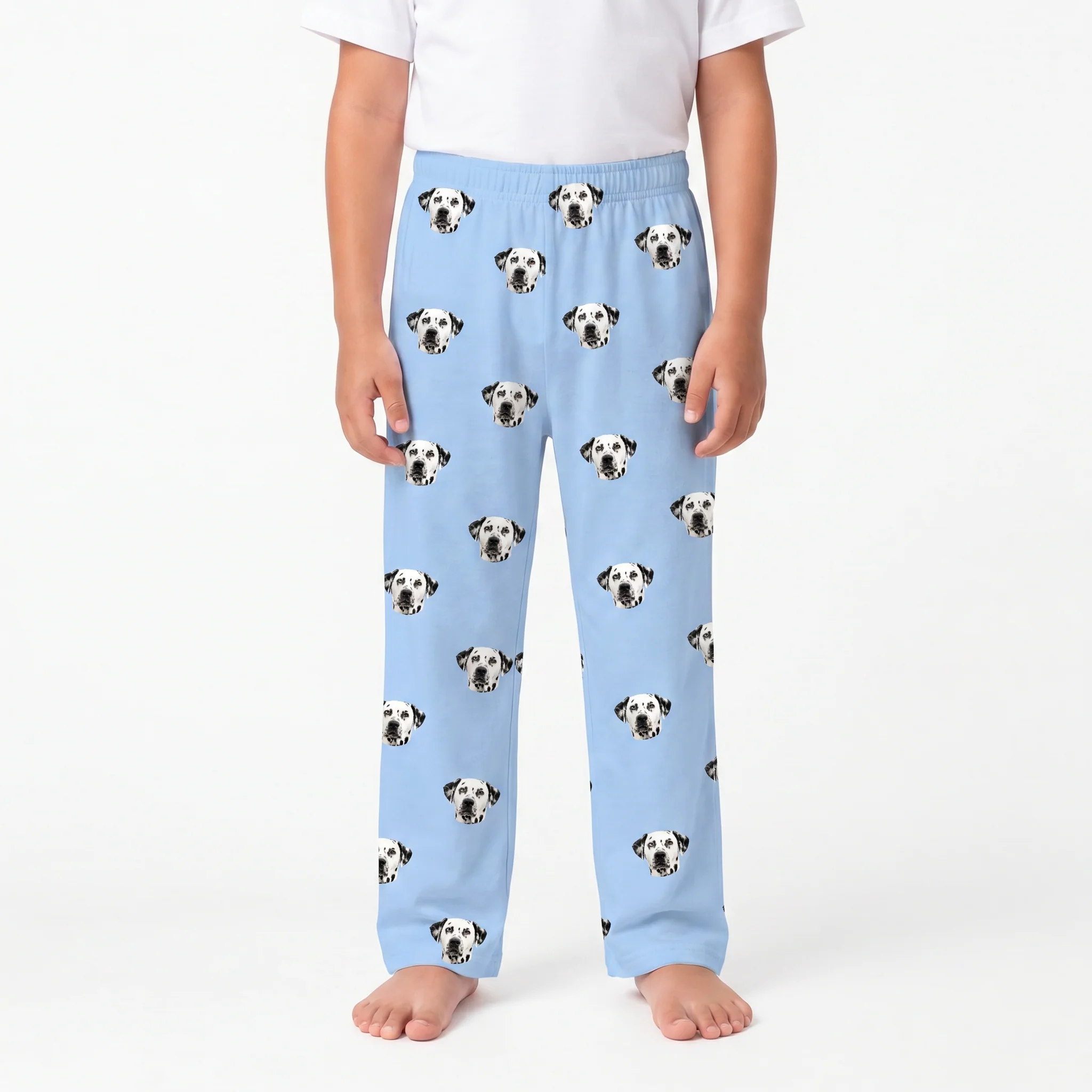Kids Custom Pet Face Pajama Pants - Sky Blue - Image 2