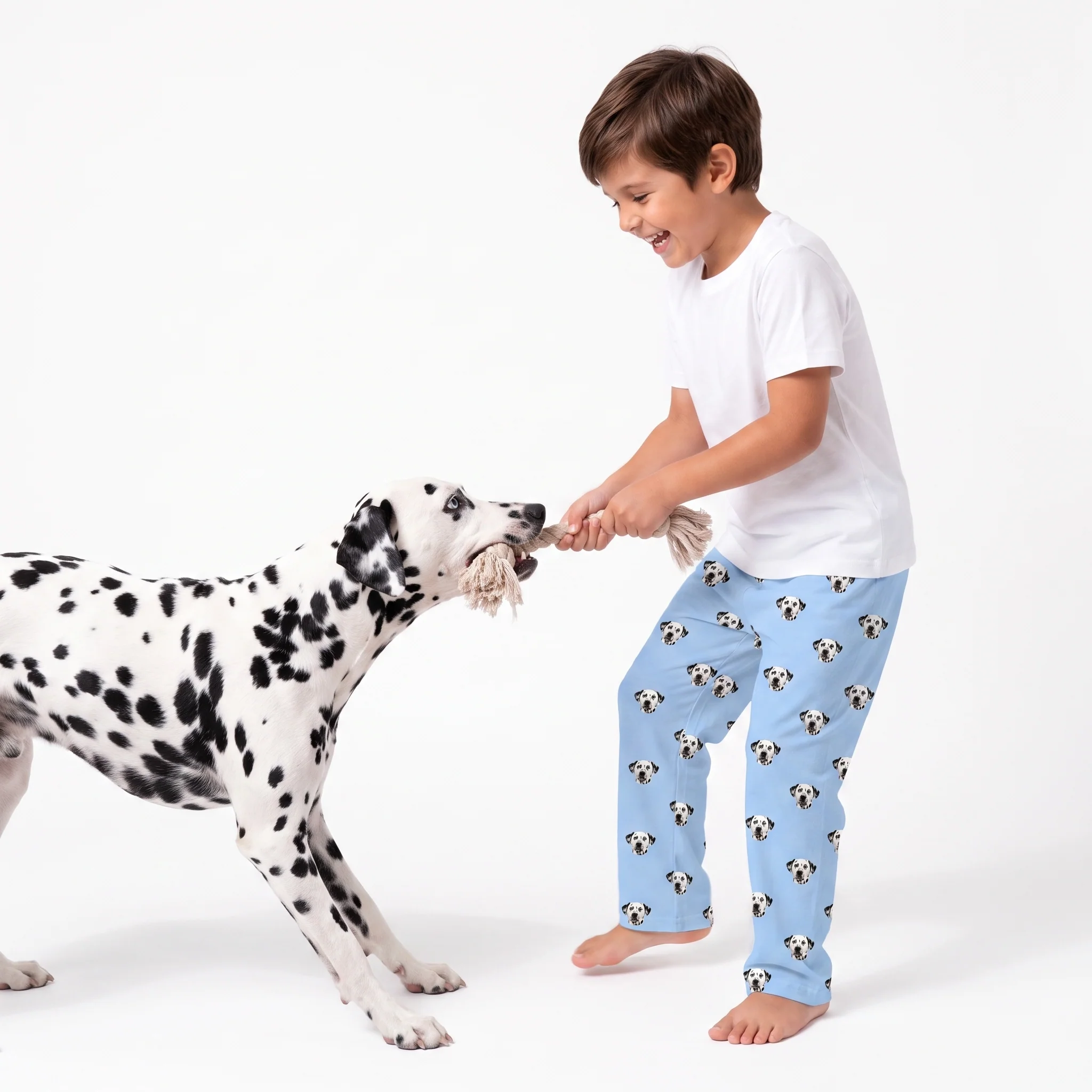 Kids Custom Pet Face Pajama Pants - Sky Blue - Image 3
