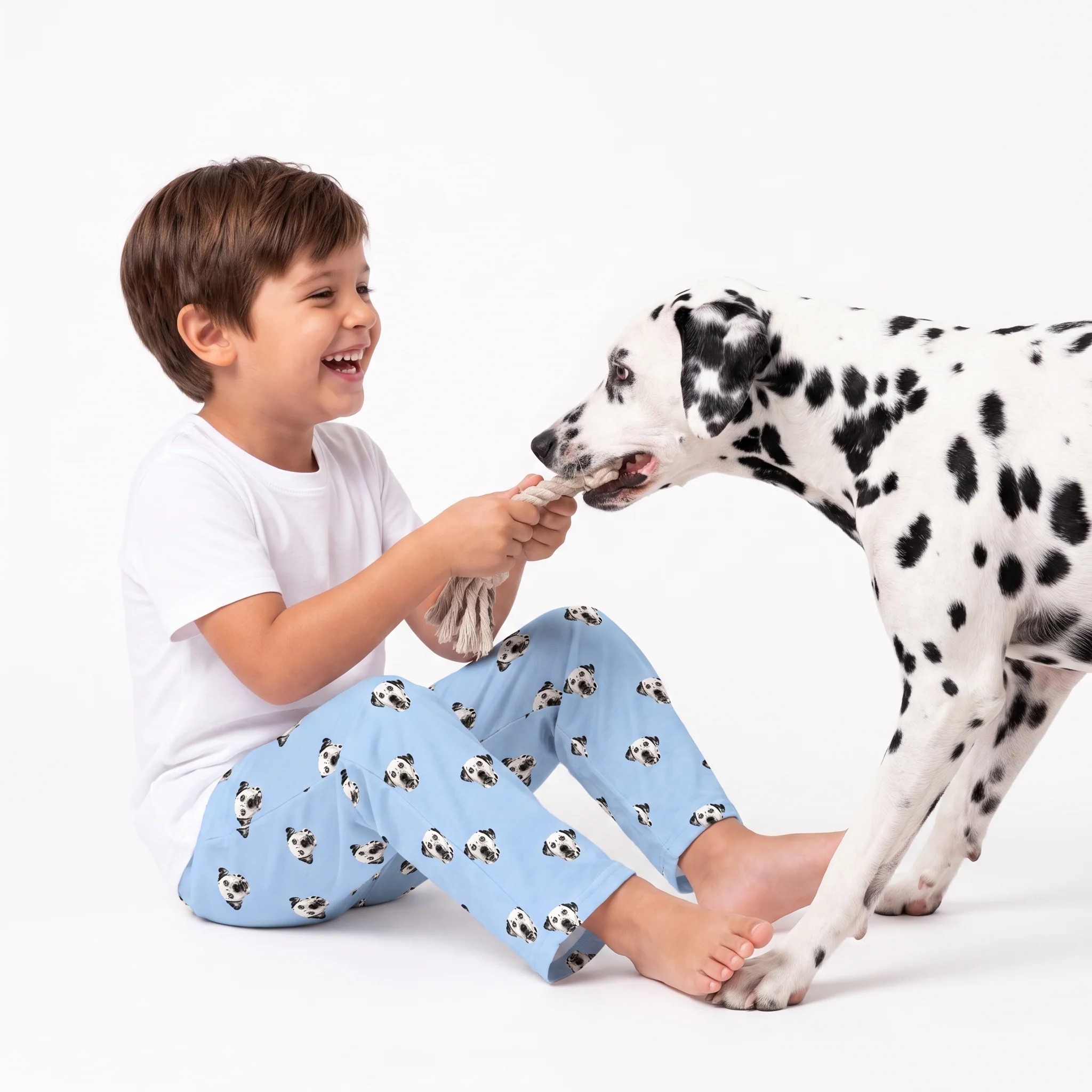 Kids Custom Pet Face Pajama Pants - Sky Blue - Image 4