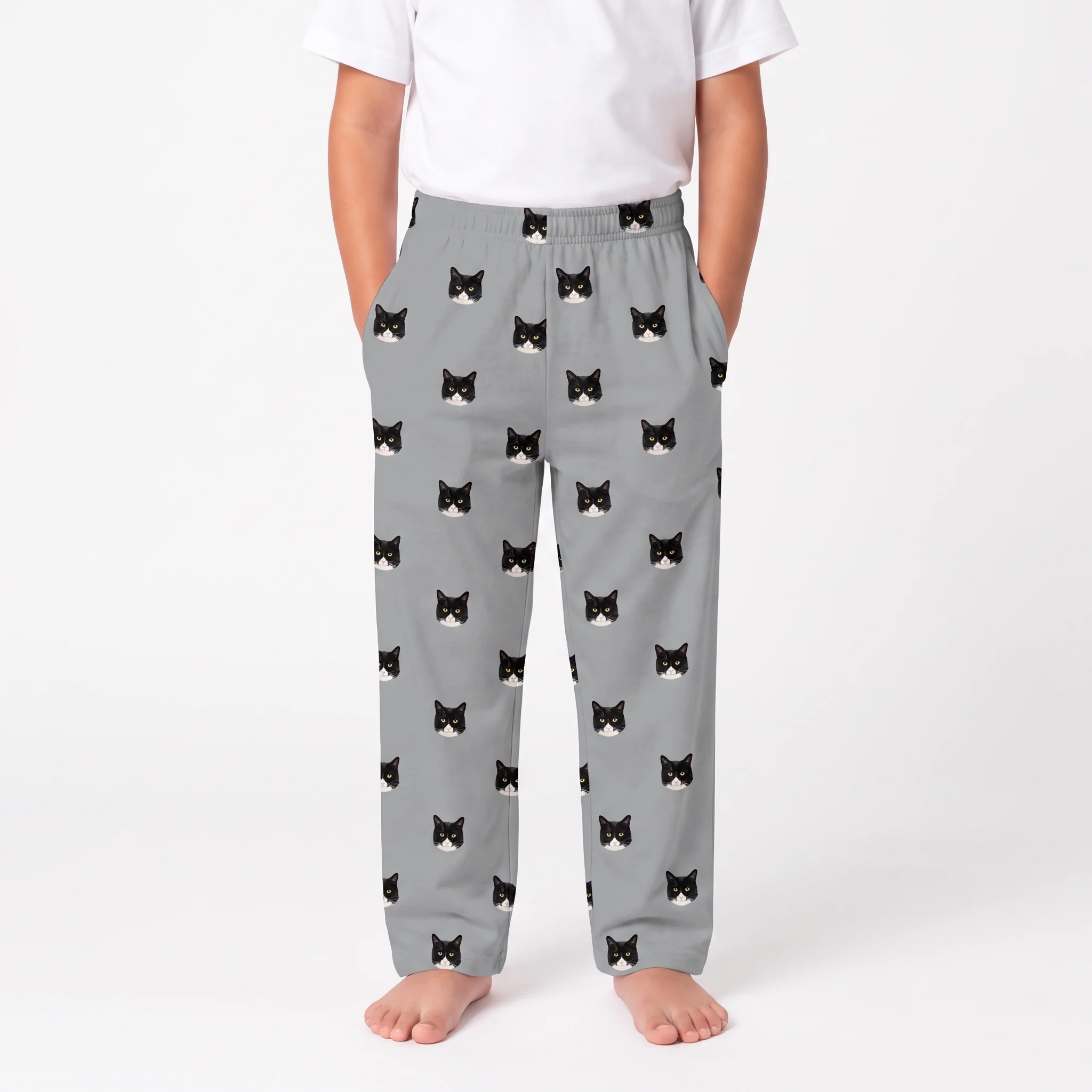 Kids Custom Pet Face Pajama Pants - Slate Gray - Image 2