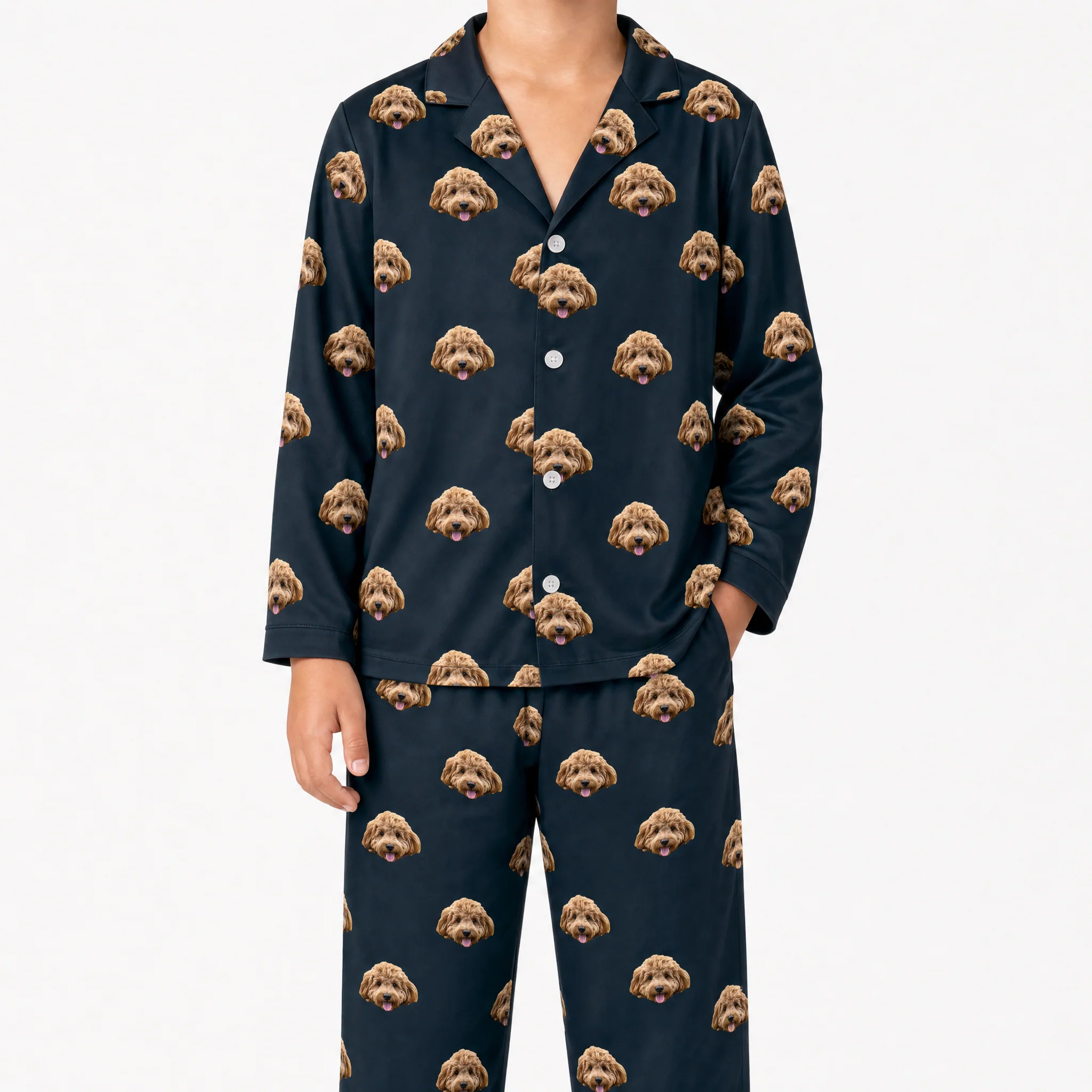 Kids Custom Pet Face Pajamas - Black - Image 4