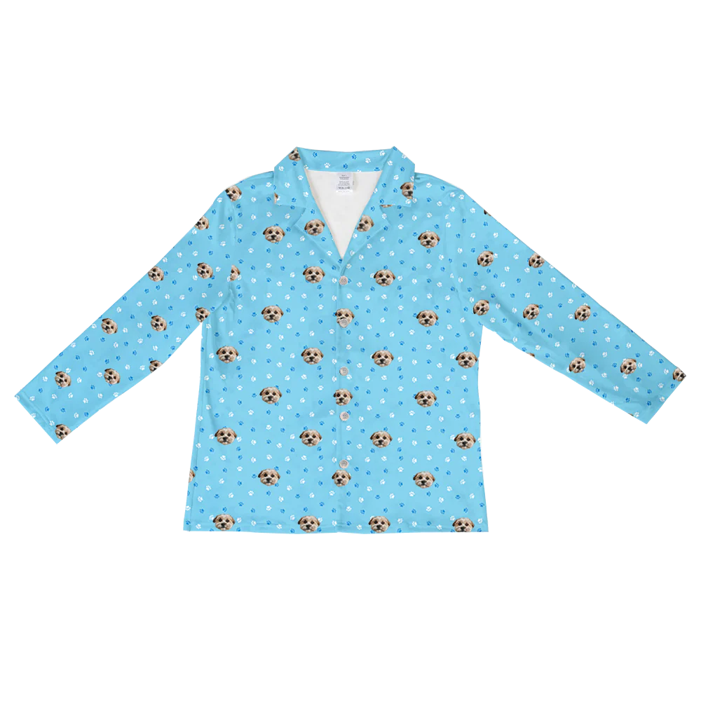 Kids Custom Pet Face Pajamas - Light Blue Paws - Image 10