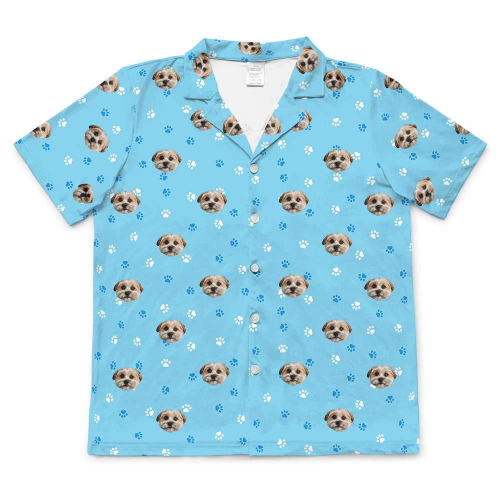Kids Custom Pet Face Pajamas - Light Blue Paws - Image 11