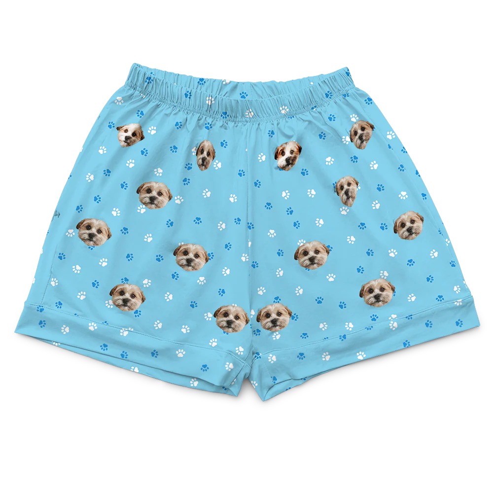 Kids Custom Pet Face Pajamas - Light Blue Paws - Image 13