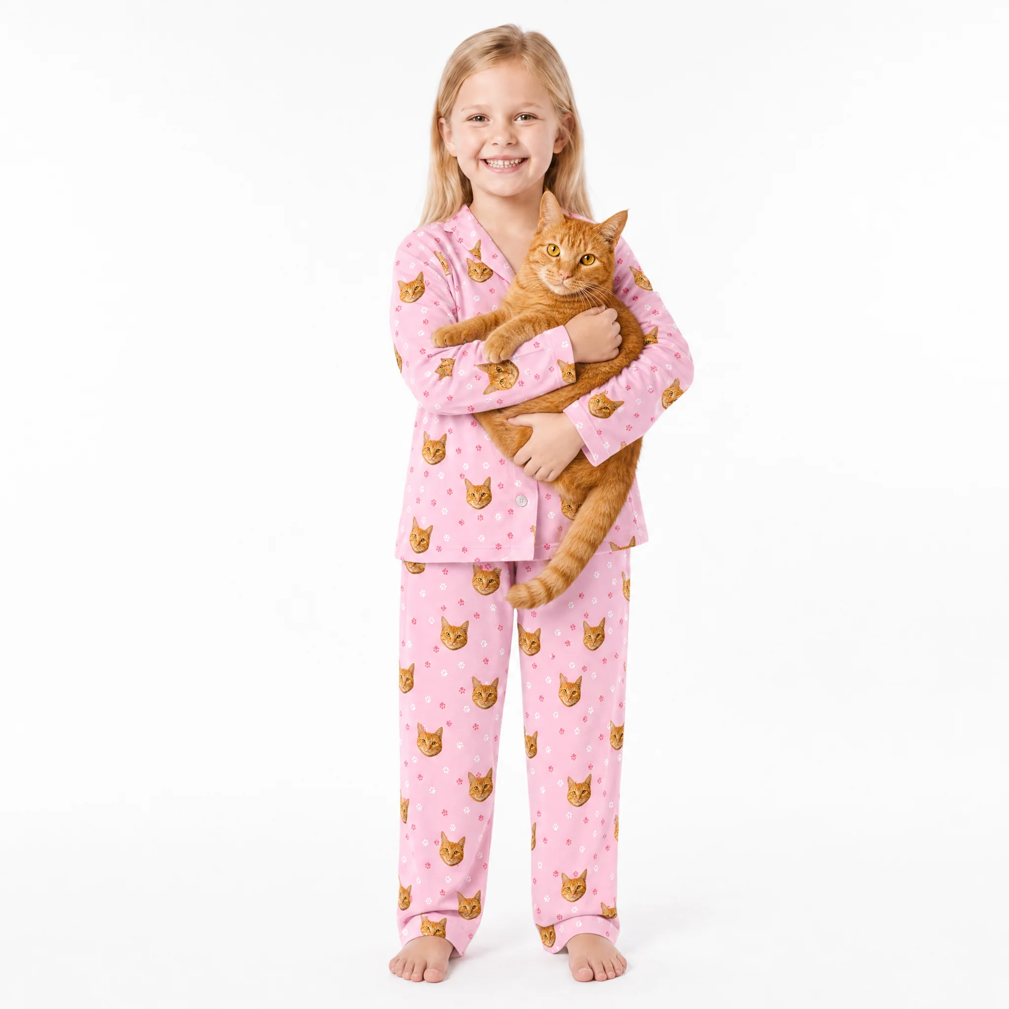 Kids Custom Pet Face Pajamas - Light Pink Paws - Image 2
