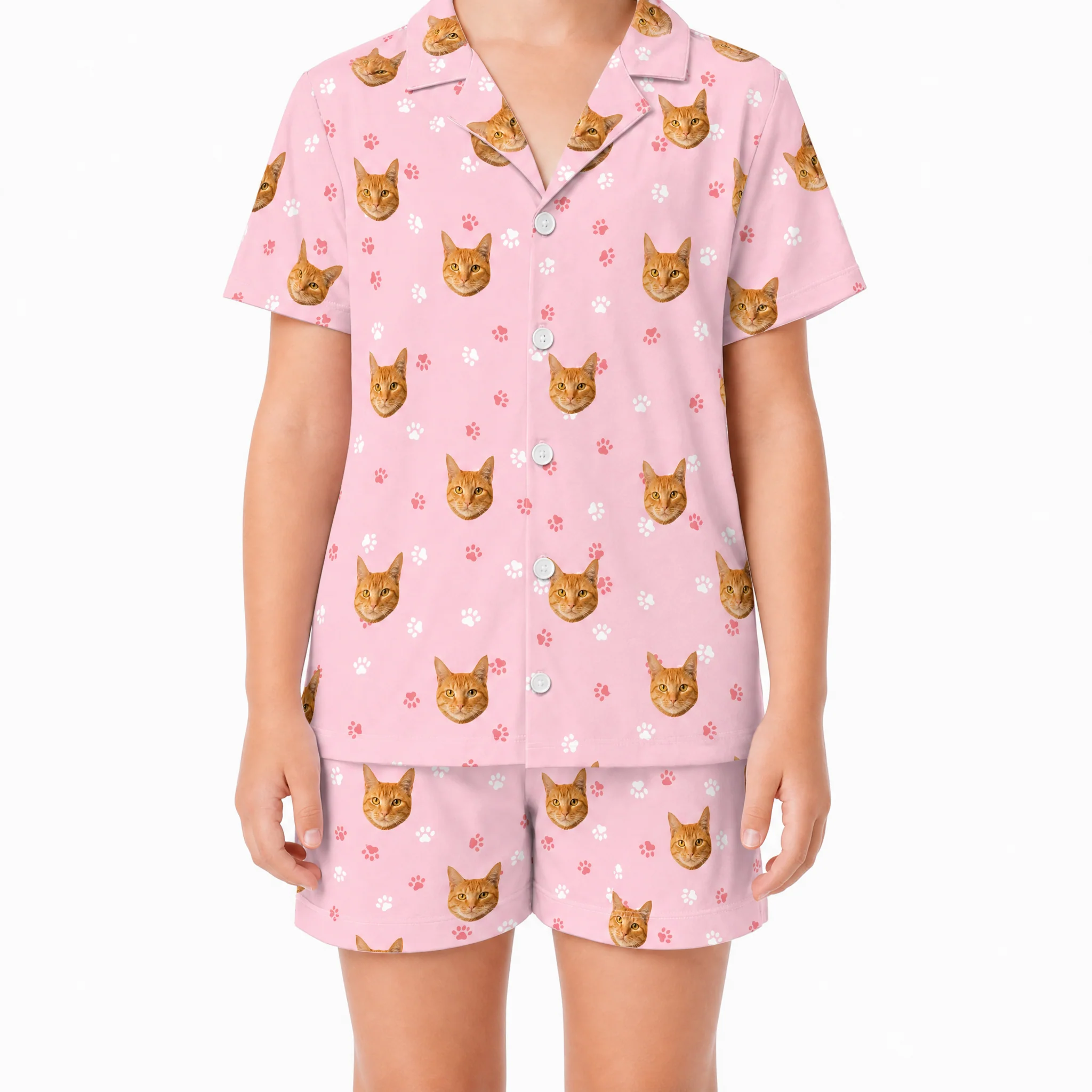 Kids Custom Pet Face Pajamas - Light Pink Paws - Image 3