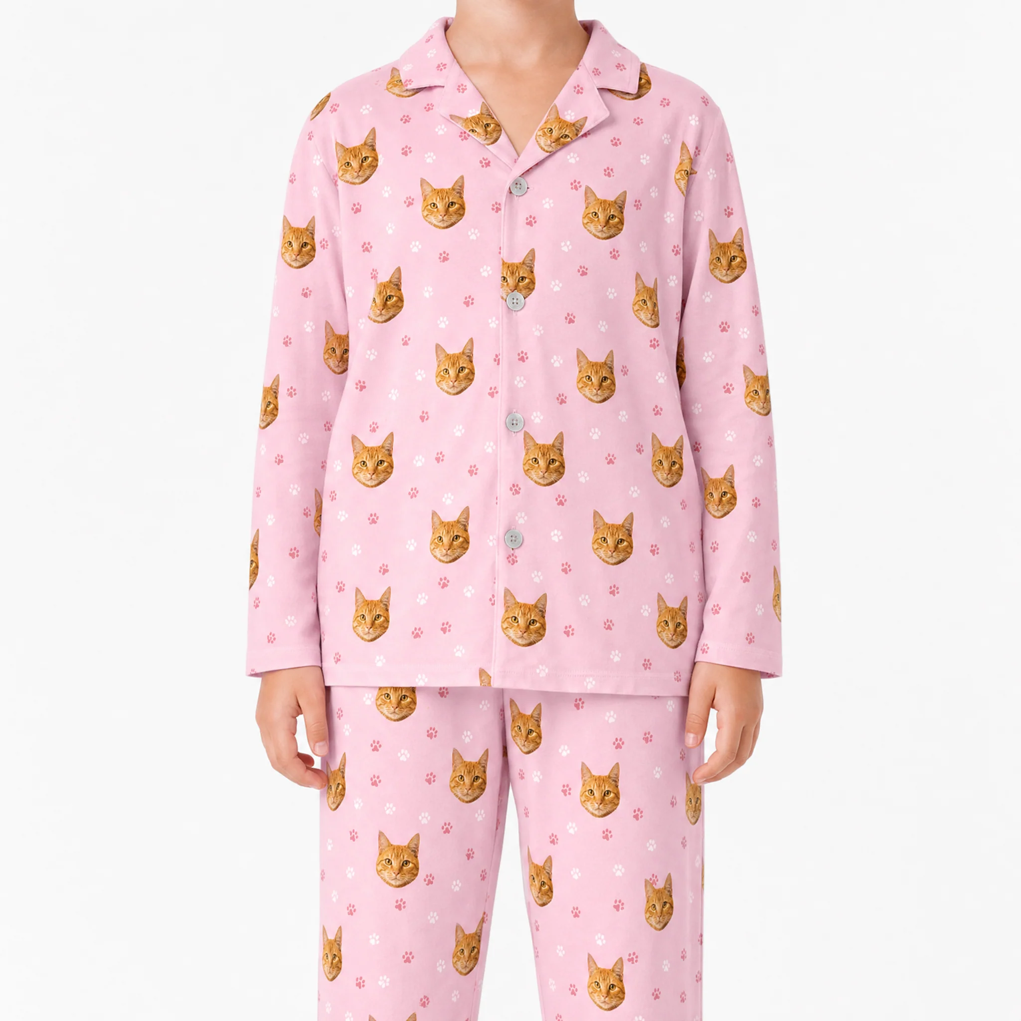 Kids Custom Pet Face Pajamas - Light Pink Paws - Image 4