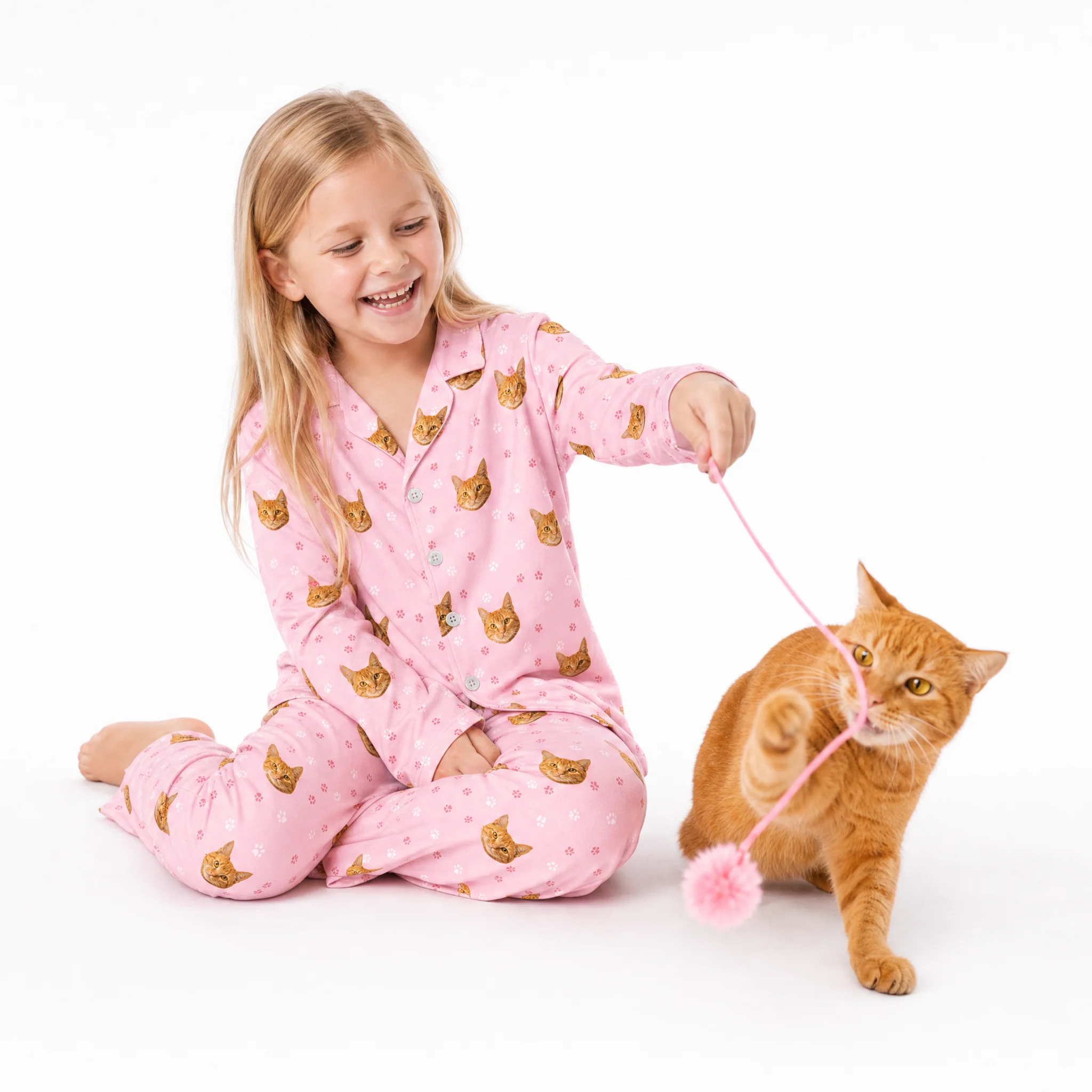 Kids Custom Pet Face Pajamas - Light Pink Paws - Image 6