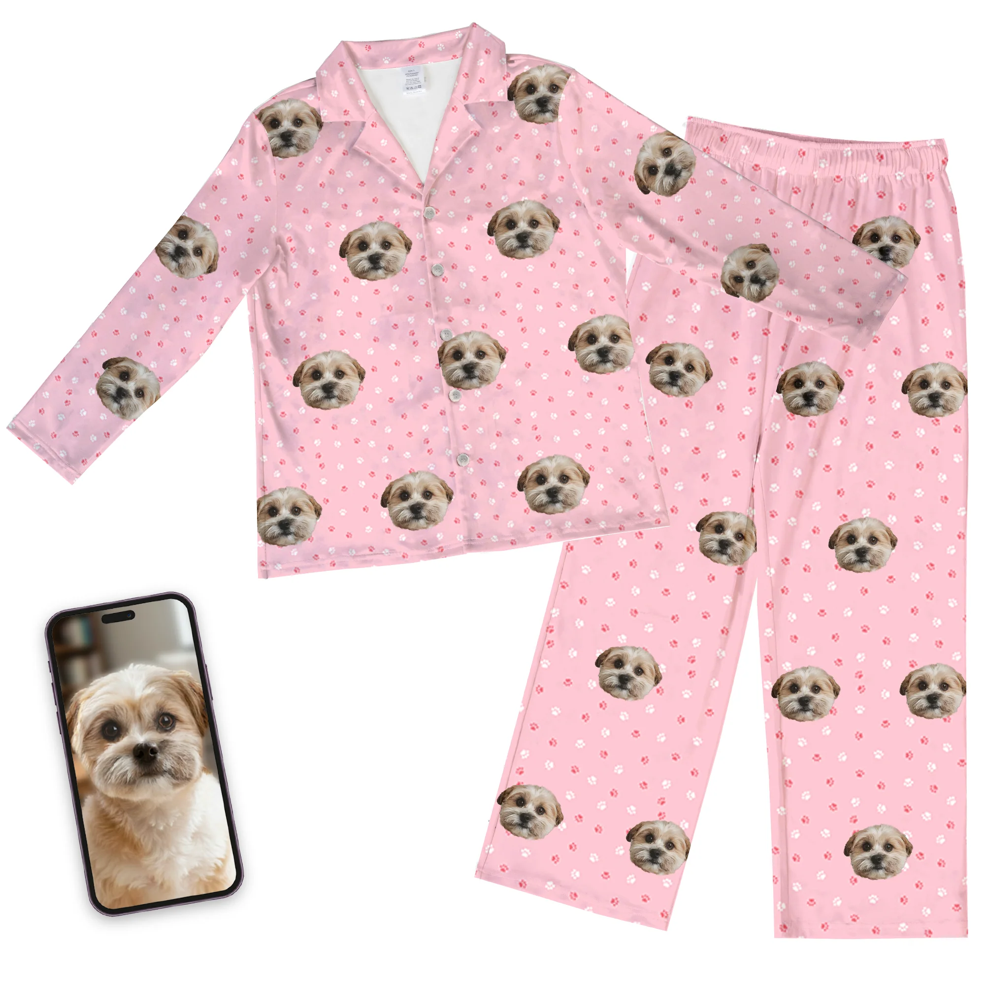 Kids Custom Pet Face Pajamas - Light Pink Paws - Image 7