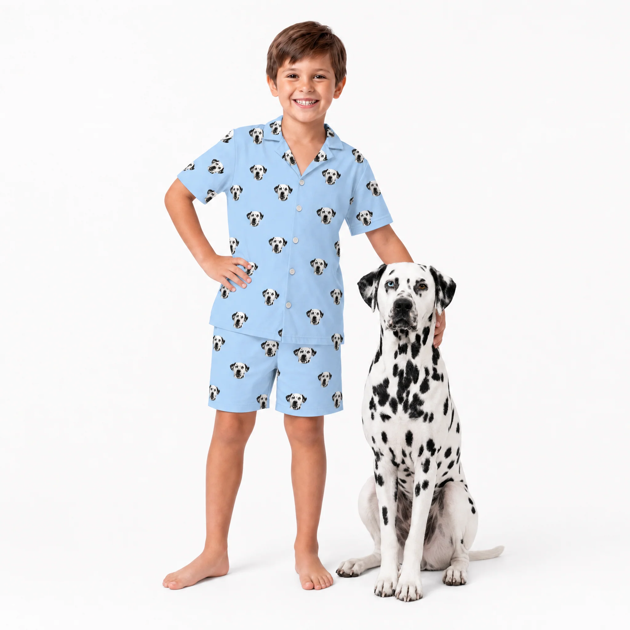 Kids Custom Pet Face Pajamas - Sky Blue