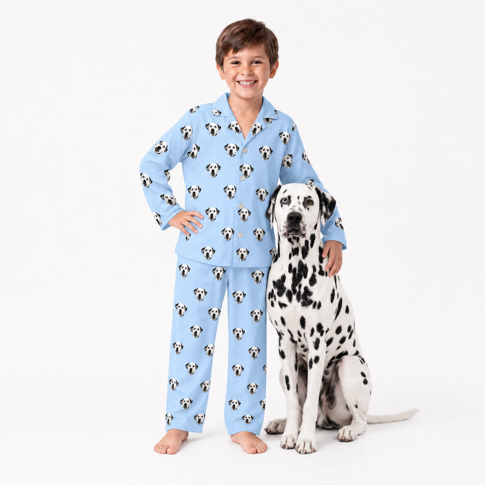 Kids Custom Pet Face Pajamas - Sky Blue - Image 2