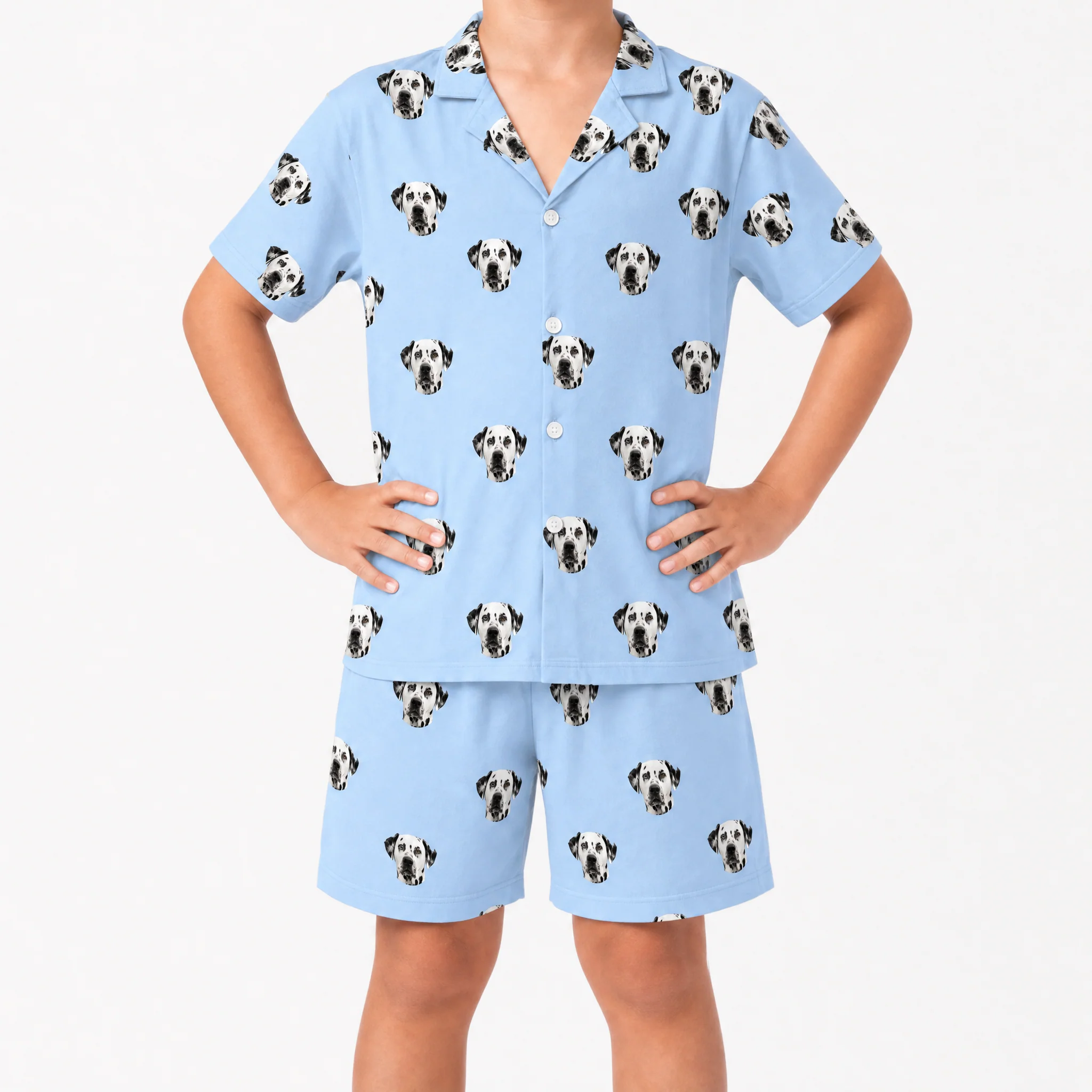 Kids Custom Pet Face Pajamas - Sky Blue - Image 3