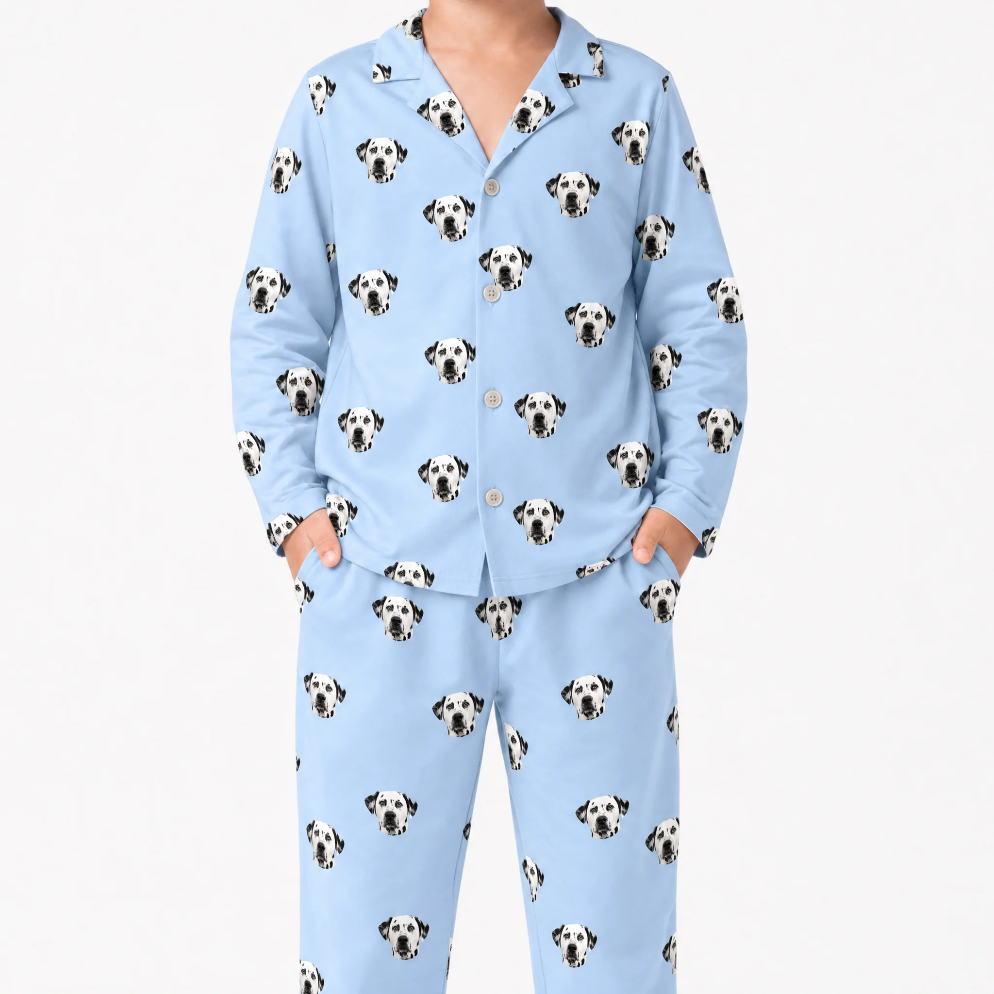 Kids Custom Pet Face Pajamas - Sky Blue - Image 4