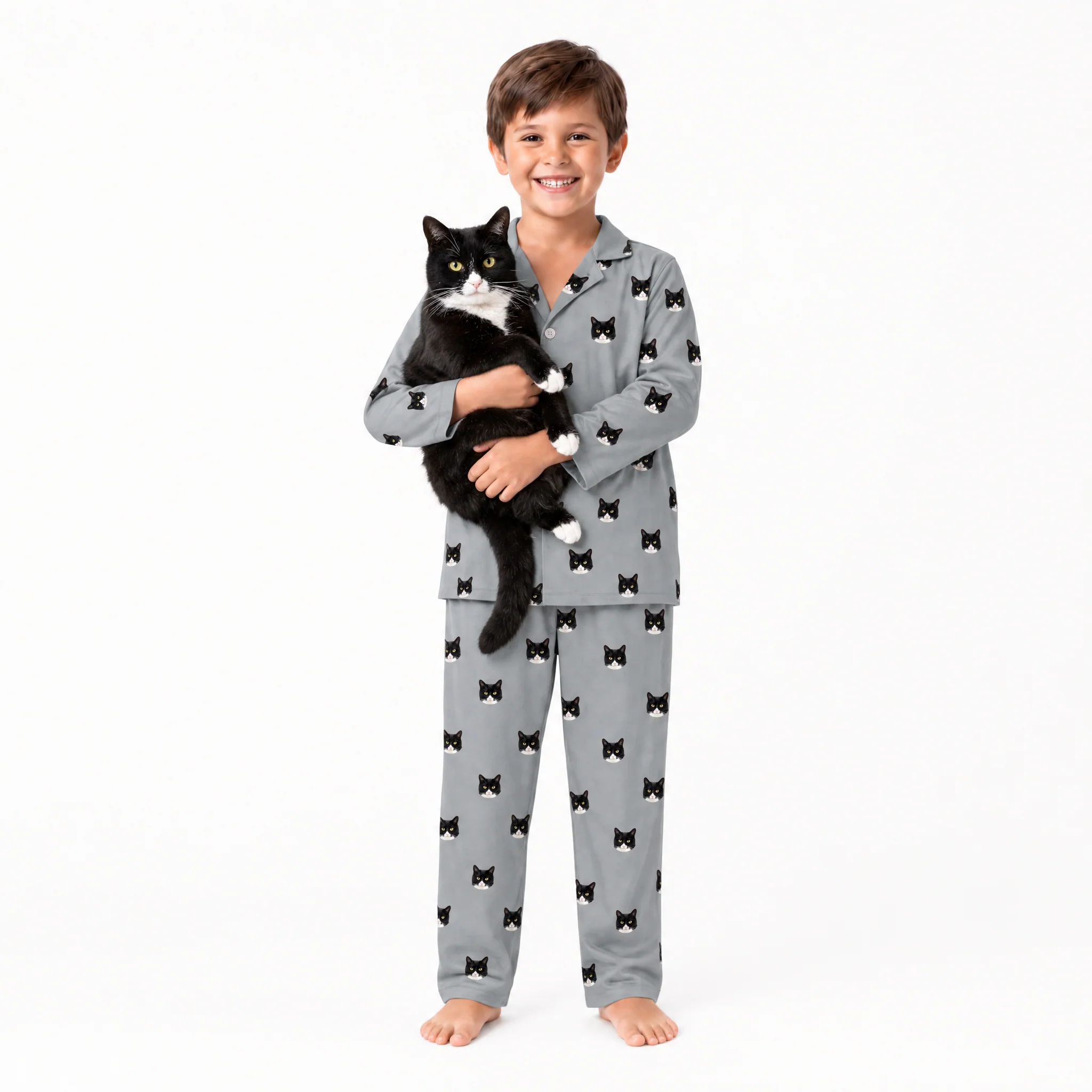 Kids Custom Pet Face Pajamas - Slate Gray - Image 2