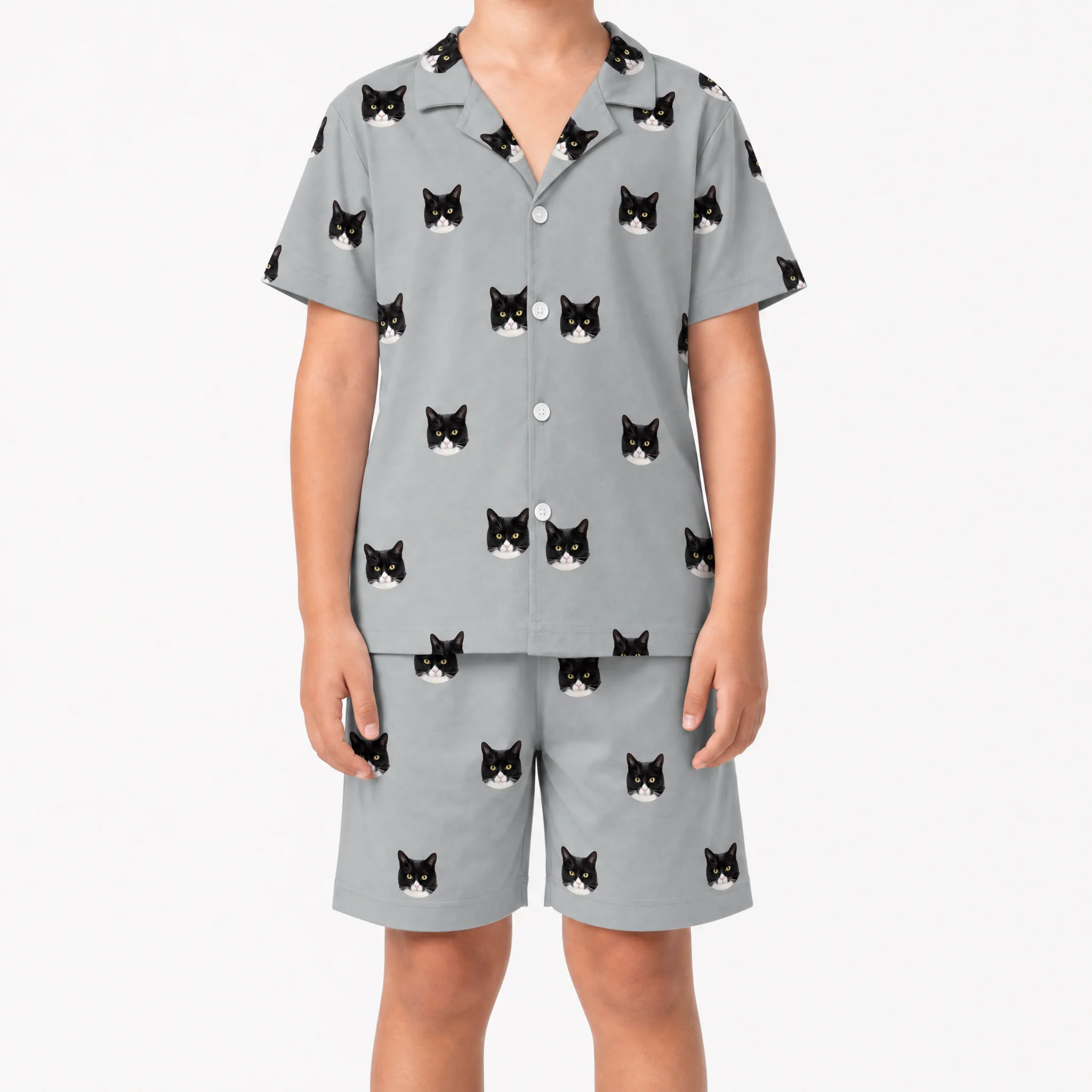 Kids Custom Pet Face Pajamas - Slate Gray - Image 3