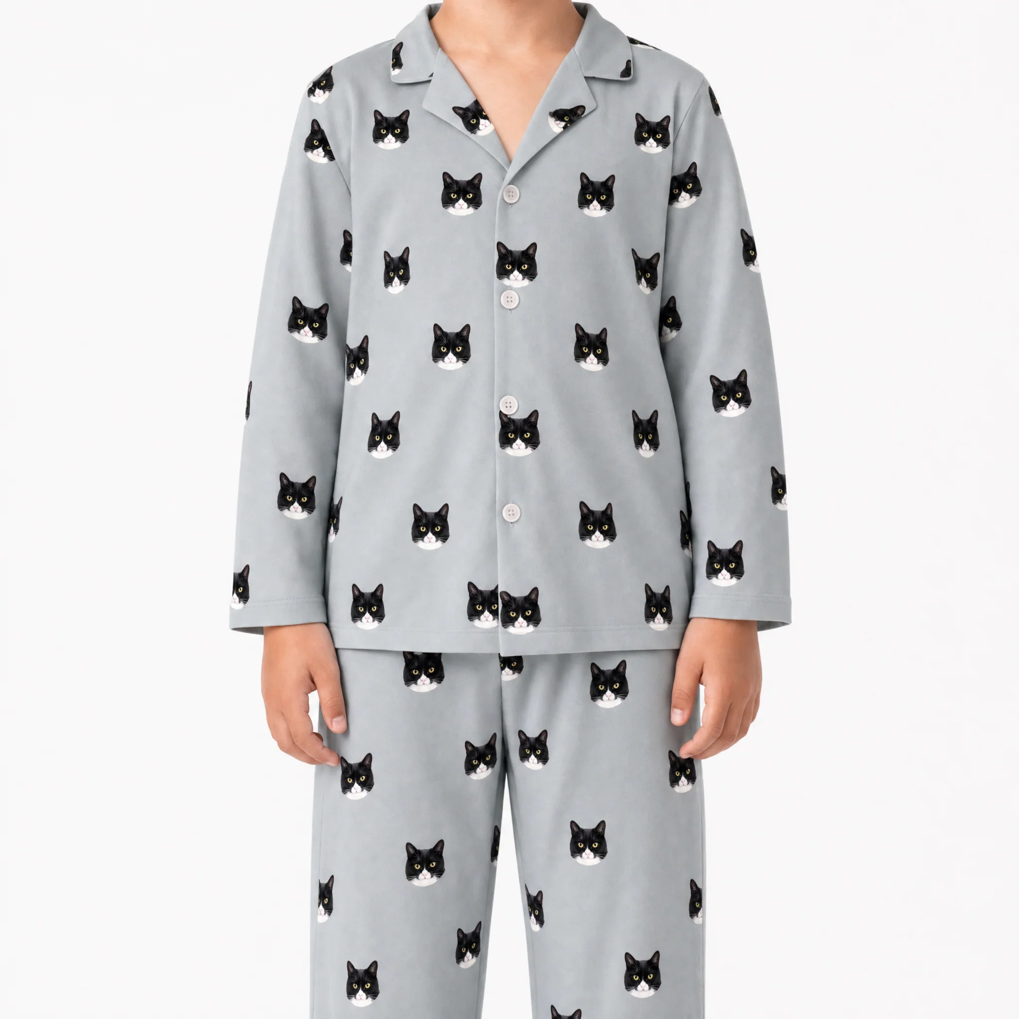 Kids Custom Pet Face Pajamas - Slate Gray - Image 4