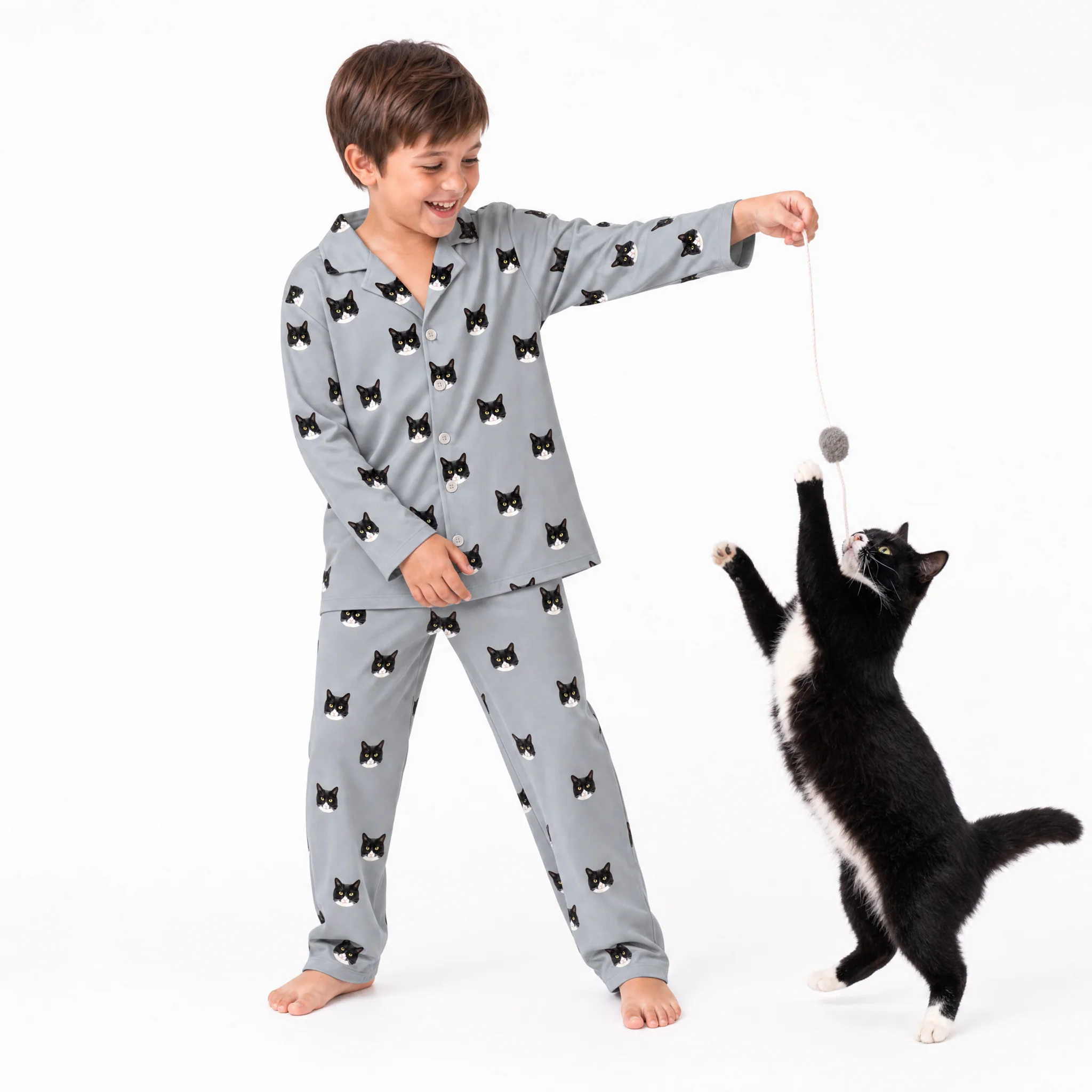 Kids Custom Pet Face Pajamas - Slate Gray - Image 6