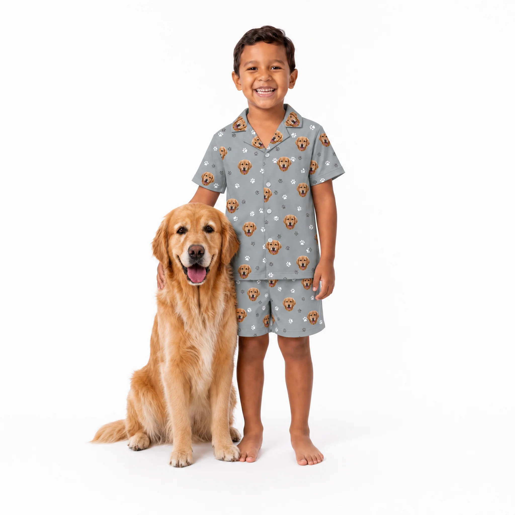 Kids Custom Pet Face Pajamas - Slate Gray Paws