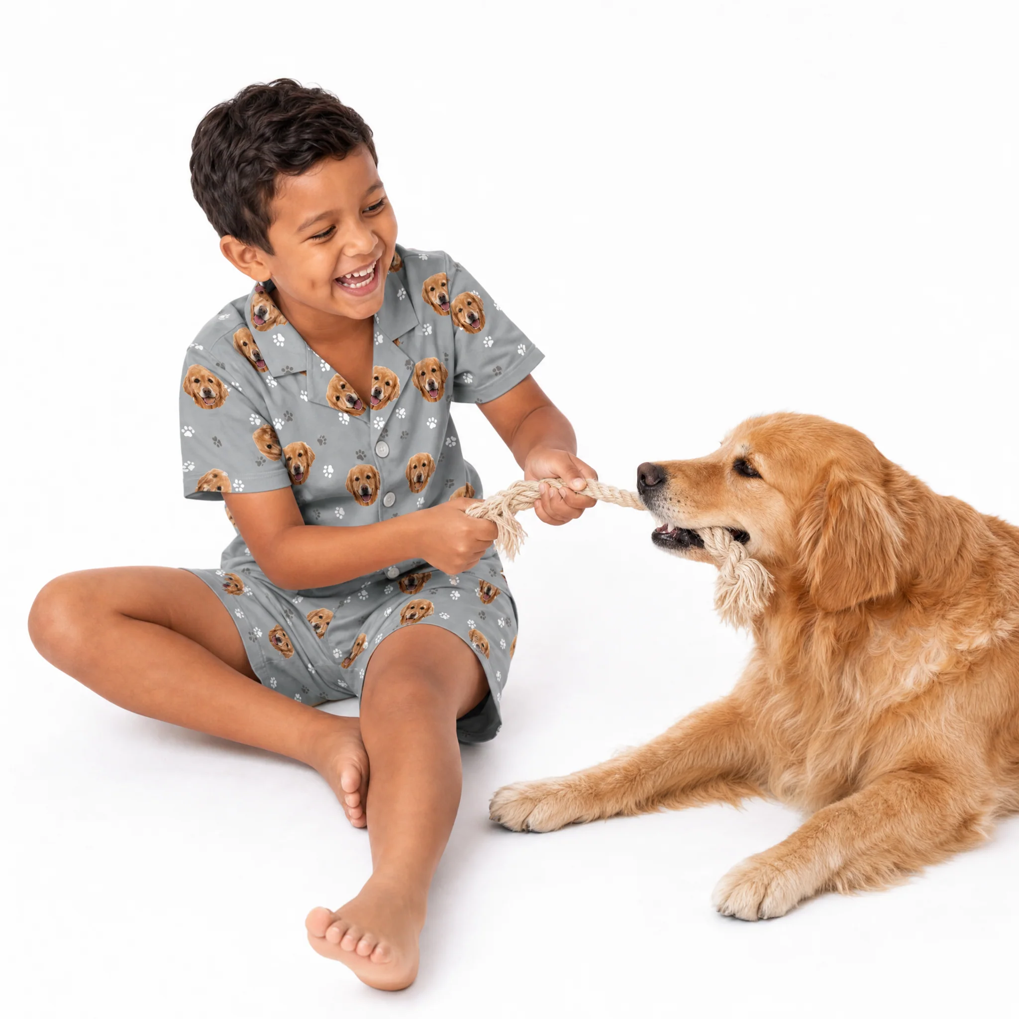Kids Custom Pet Face Pajamas - Slate Gray Paws - Image 6