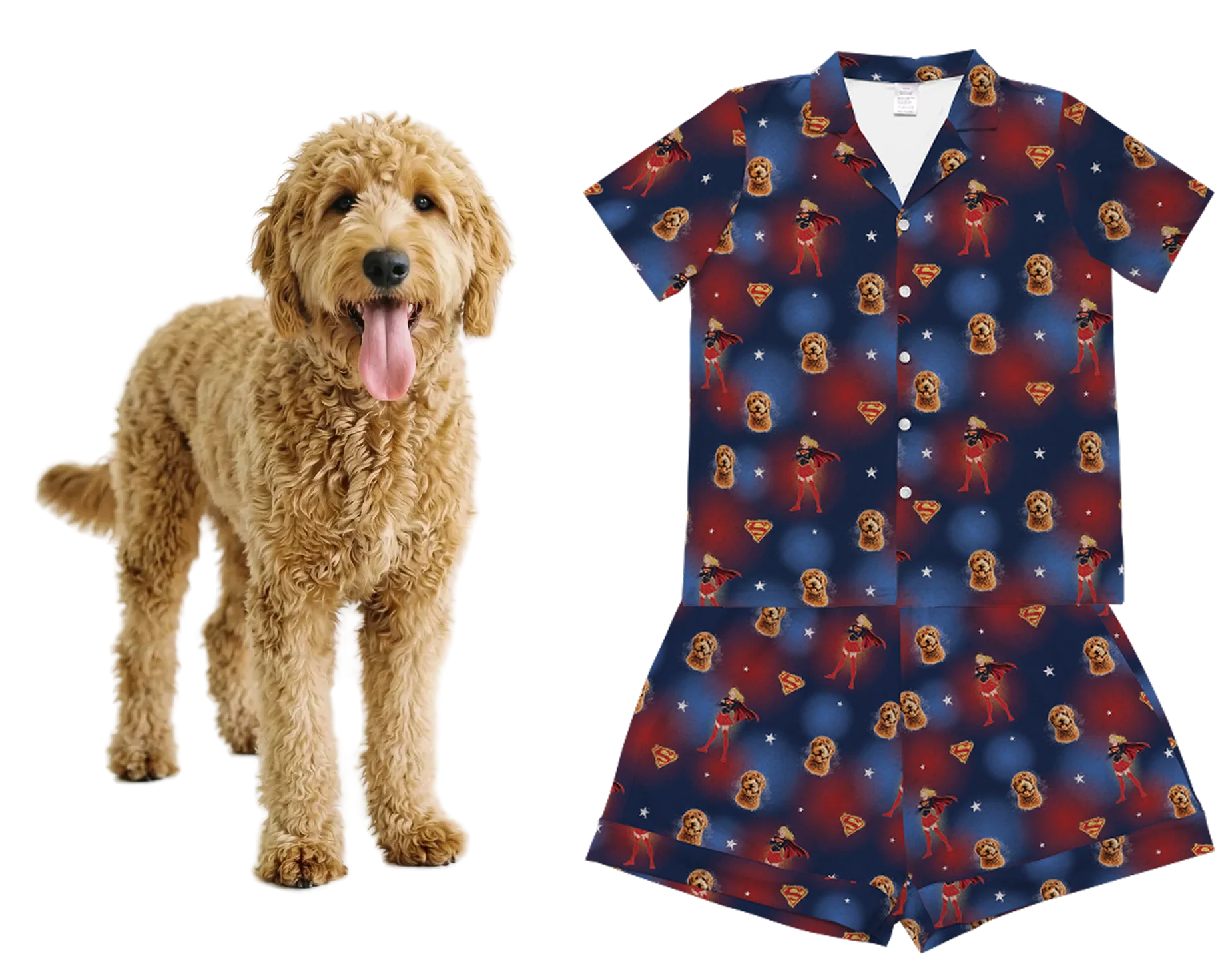 Custom Supergirl Pajamas: Kid’s Button Down Set with Your Pet’s Face - Image 5