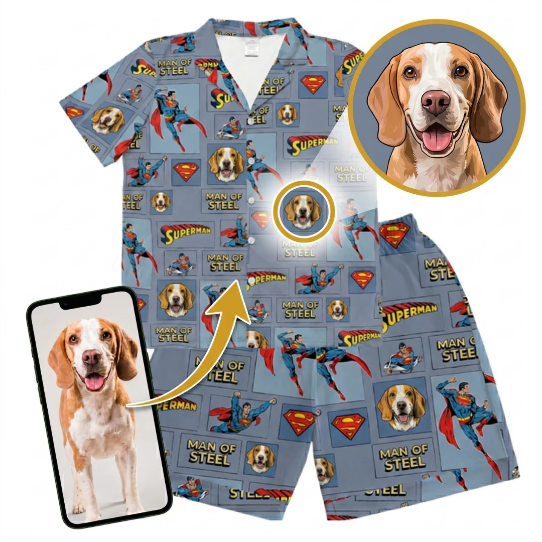 Kids Superman Pajamas with Your Pet's Face - Man Of Steel - Image 3