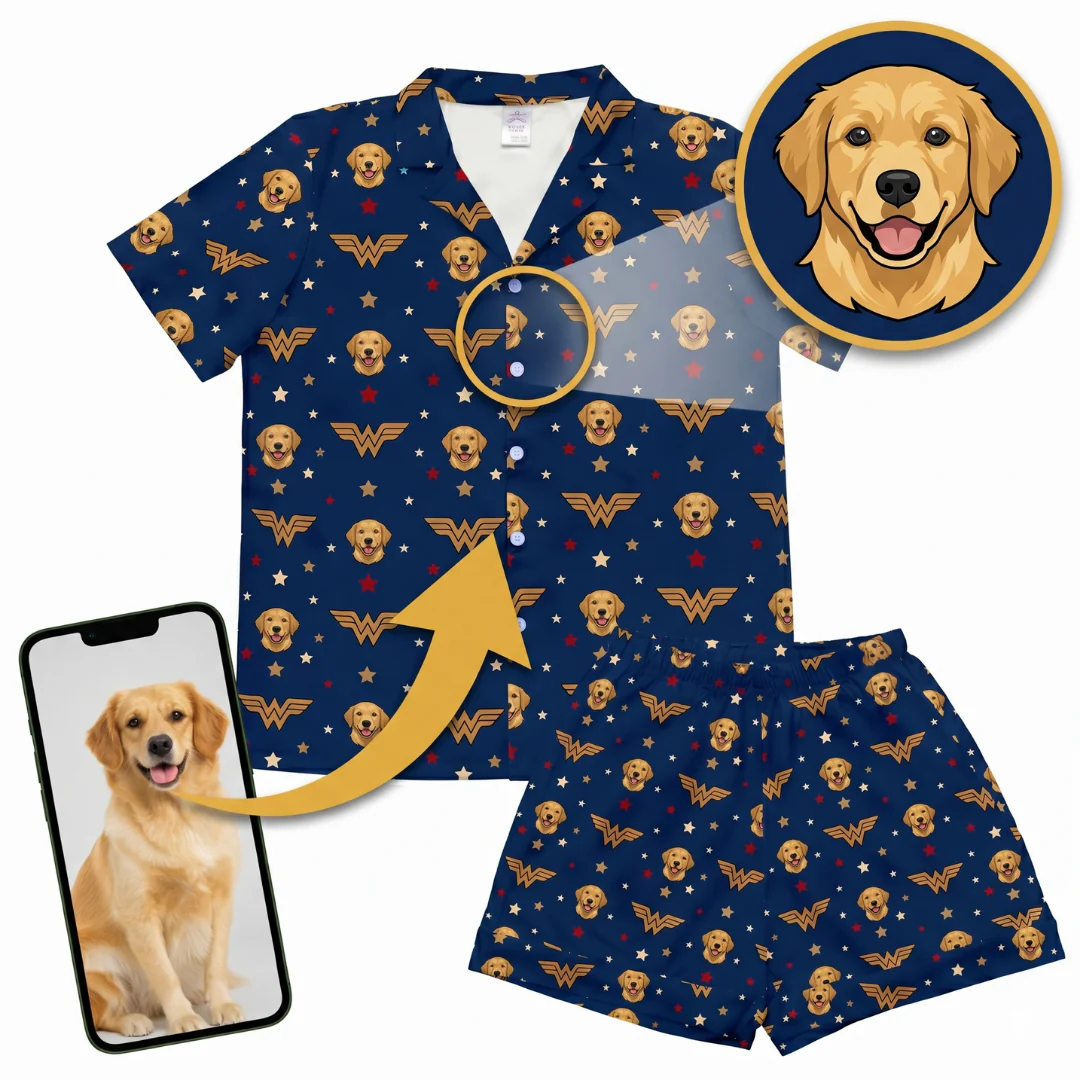 Kids Wonder Woman Pajamas with Your Pet's Face - Image 5