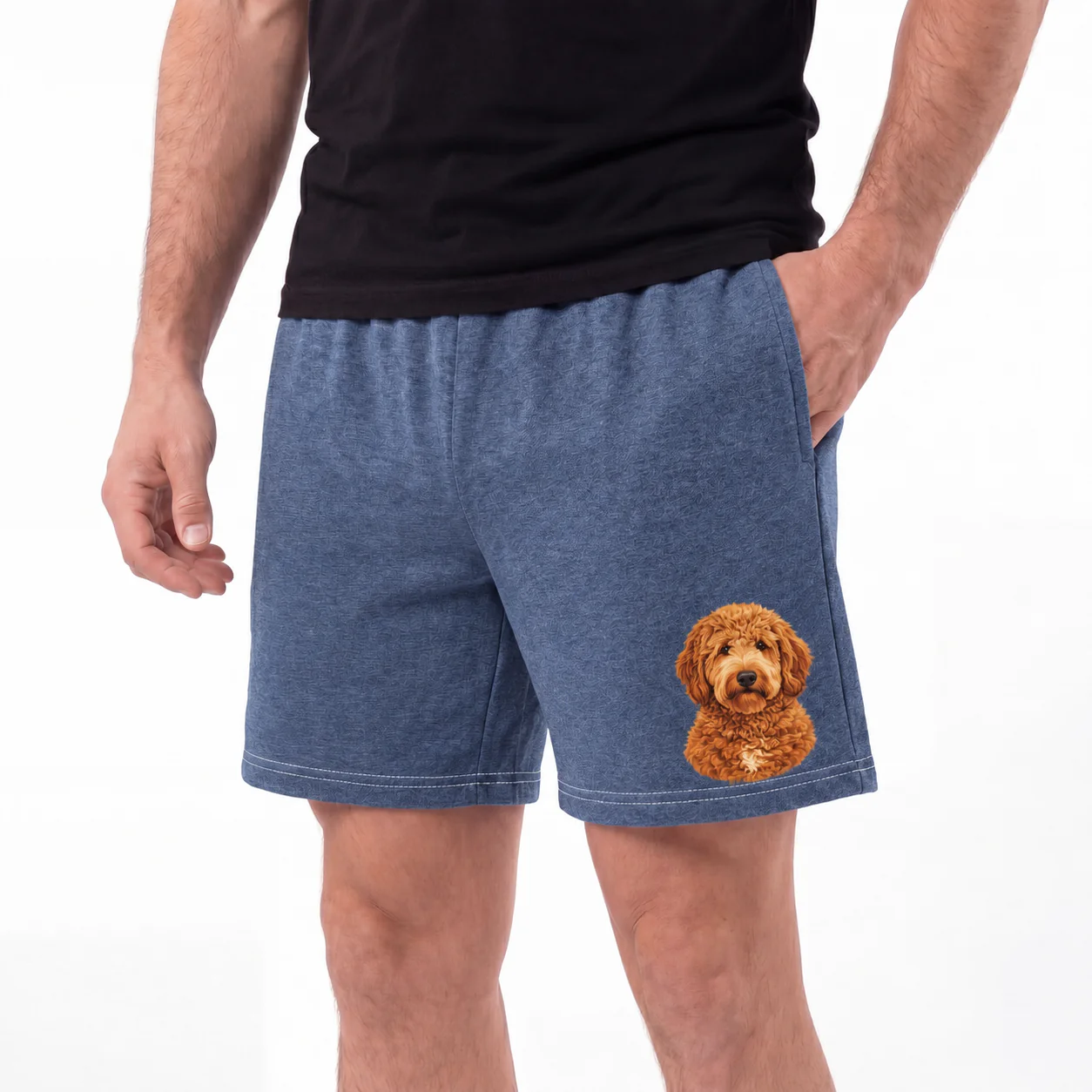 Men's Custom Lounge Shorts with Your Pet's Face - Heather Navy - Image 4