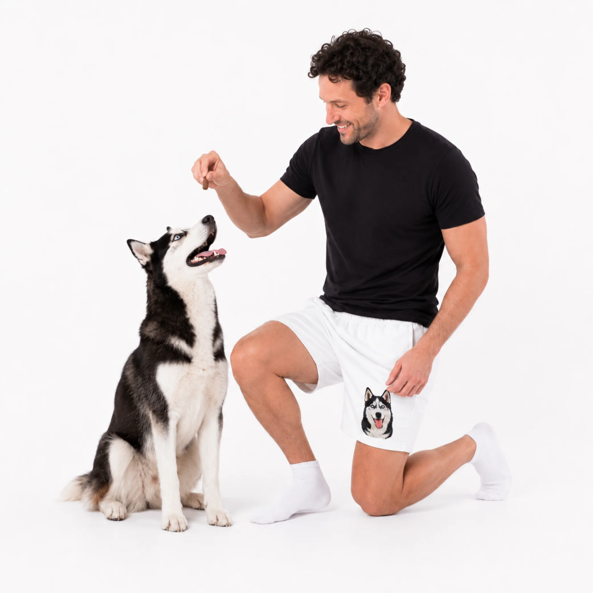 Men's Custom Lounge Shorts with Your Pet's Face - White - Image 2