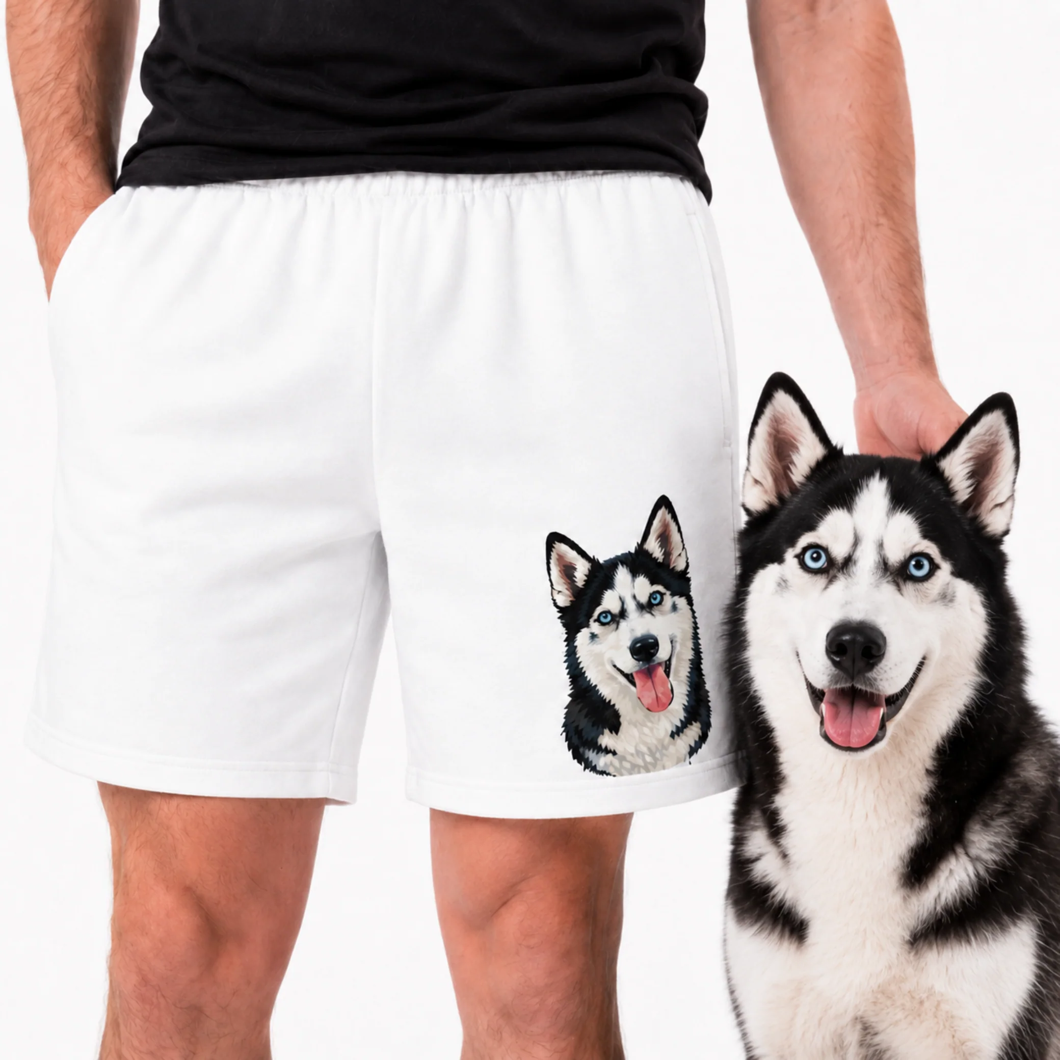 Men's Custom Lounge Shorts with Your Pet's Face - White - Image 3
