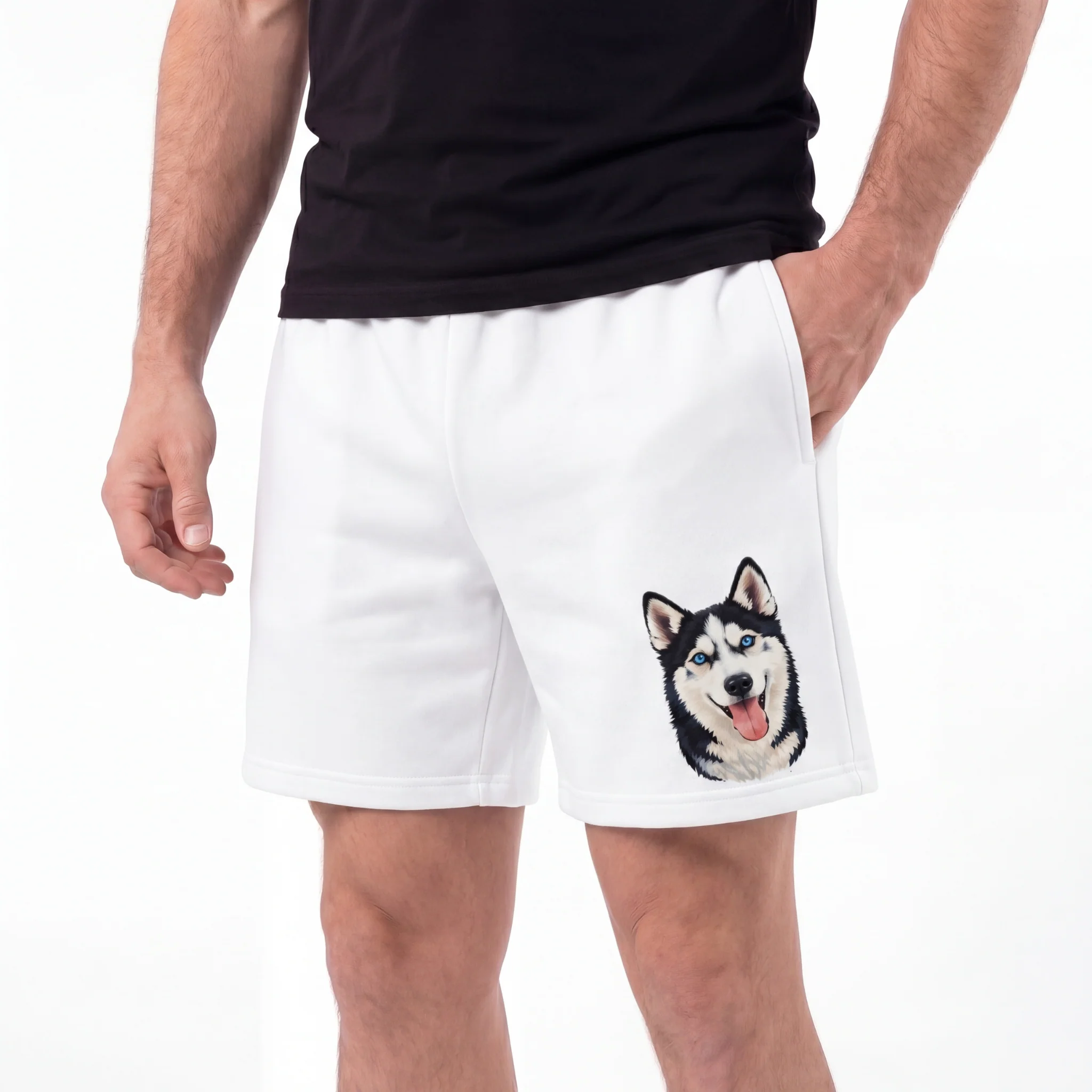Men's Custom Lounge Shorts with Your Pet's Face - White - Image 4