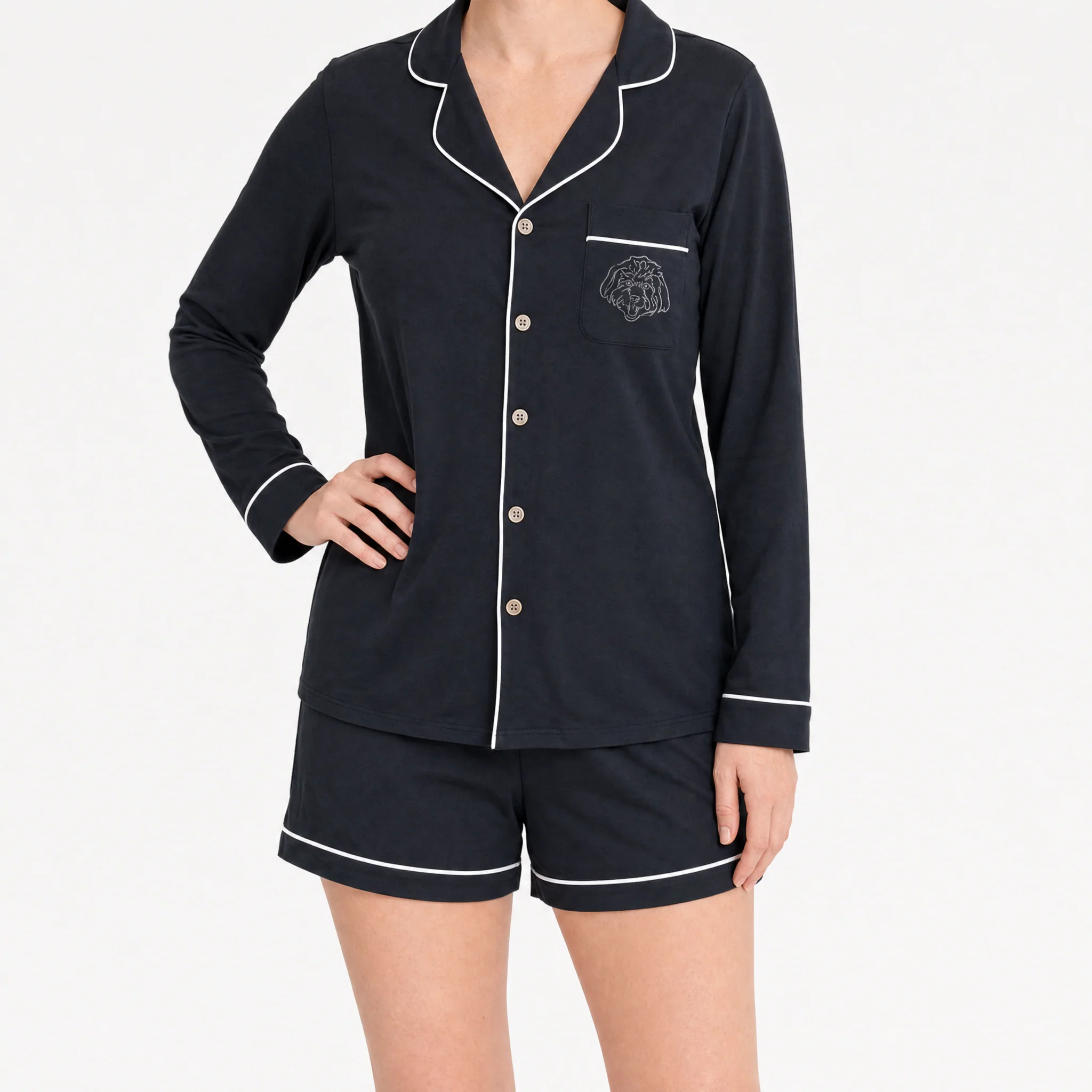 Premium Women's Bamboo Custom Pet Face Pajamas - Black - Image 3