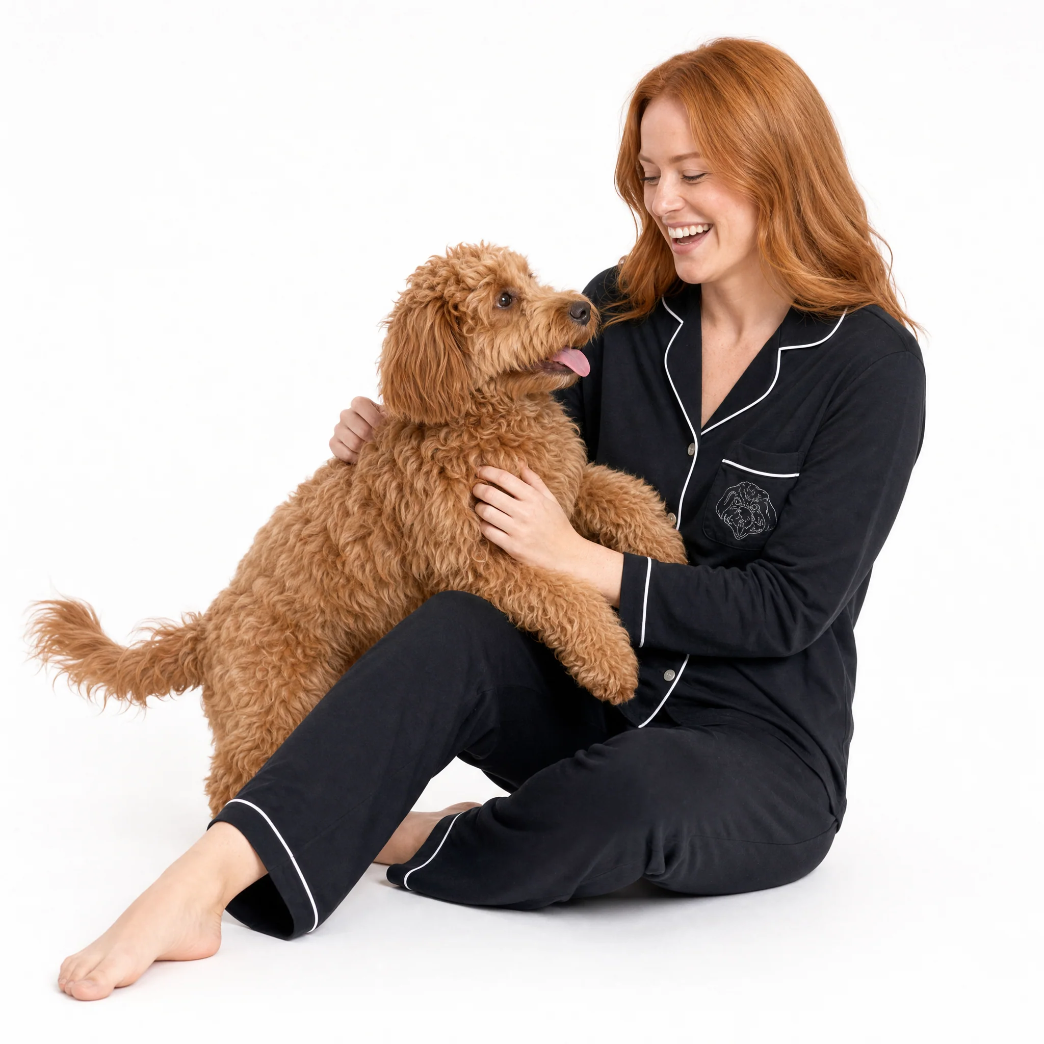 Premium Women's Bamboo Custom Pet Face Pajamas - Black - Image 5